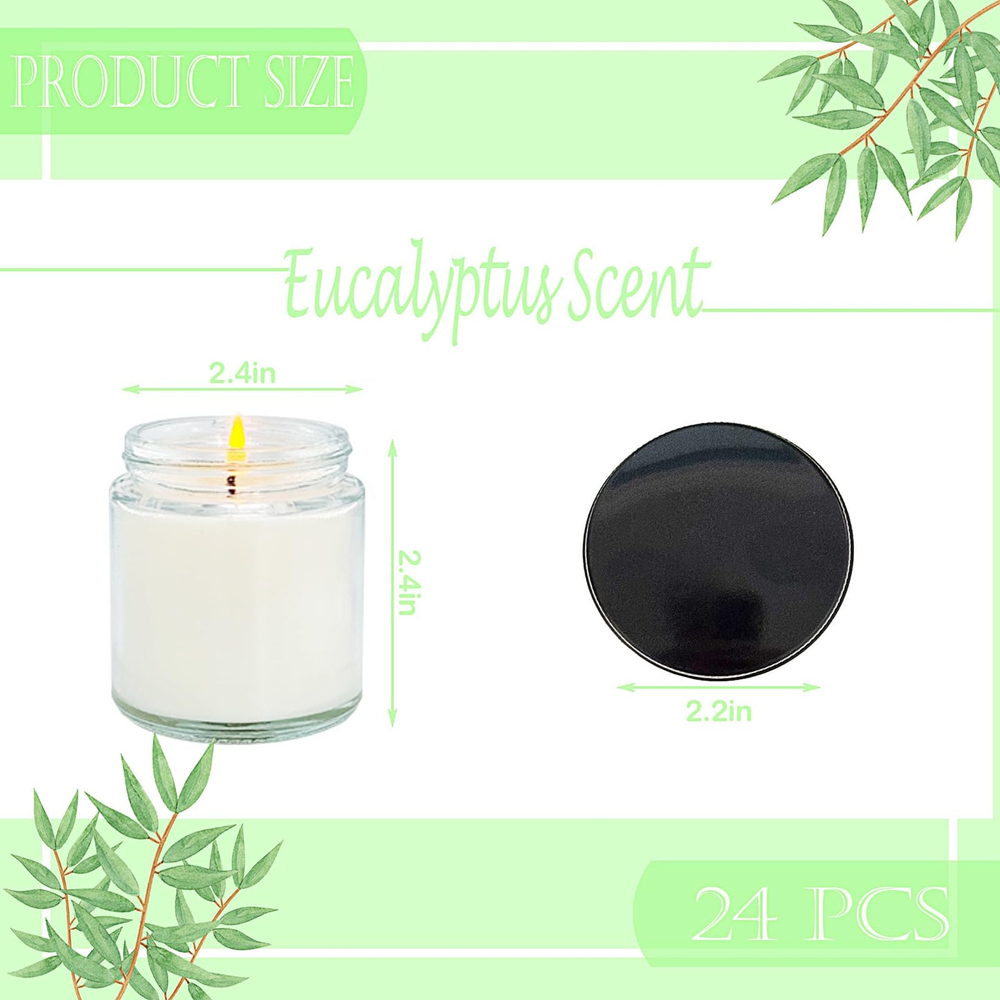 Veiuwa 24 Pcs 4 Oz Mini Soy Candles,Eucalyptus Scented,Aromatherapy Candle,Bulk Candle Set，Great Stress Relieving Scented Candles for Girls as a Gift for Birthdays, Weddings and More!