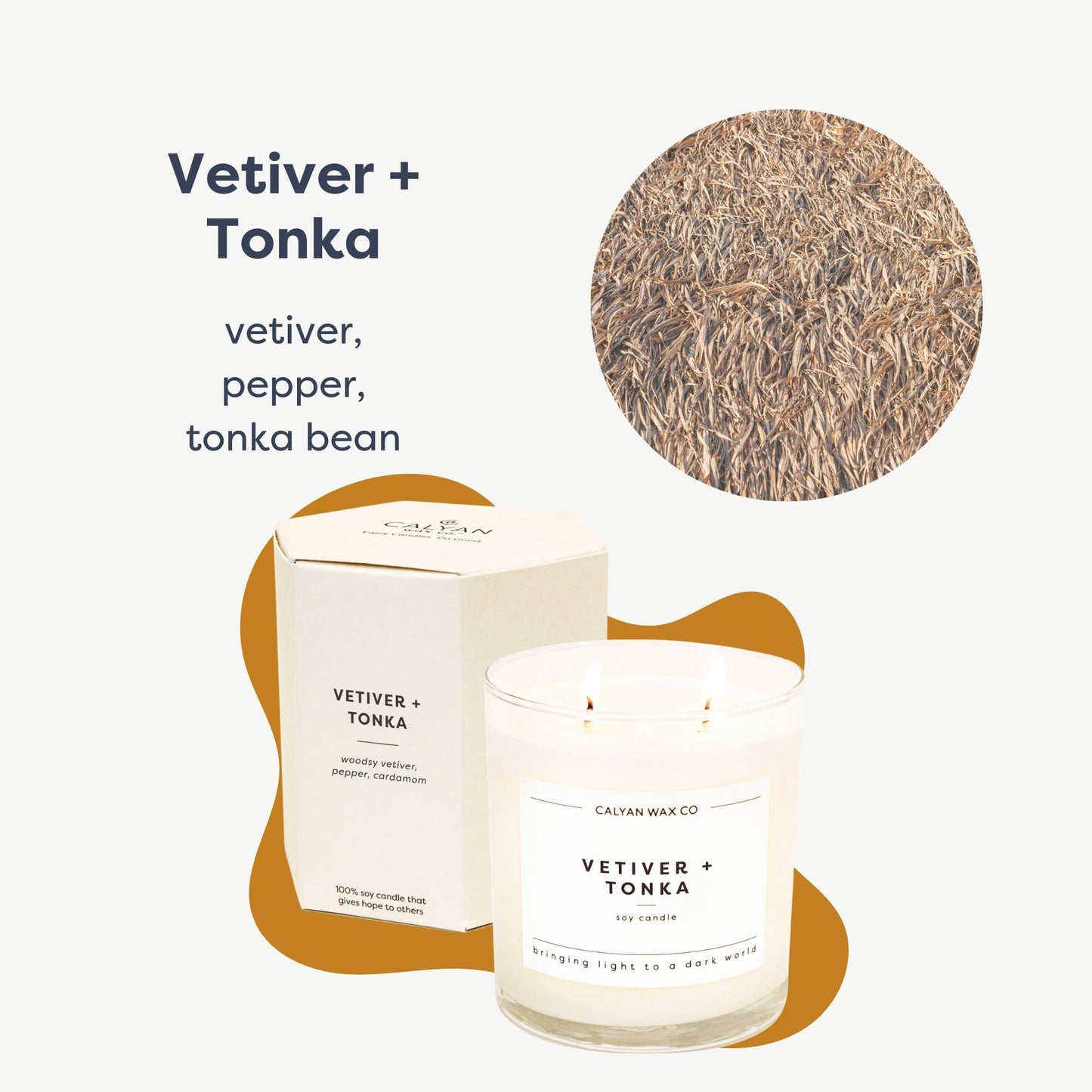Calyan Wax Co. Vetiver & Tonka 2 Wick Scented Candle - 37 Hour Burn - Luxury Clean Soy Wax Candles - Long Lasting Large Glass Jar Candle for Home - 8.8oz