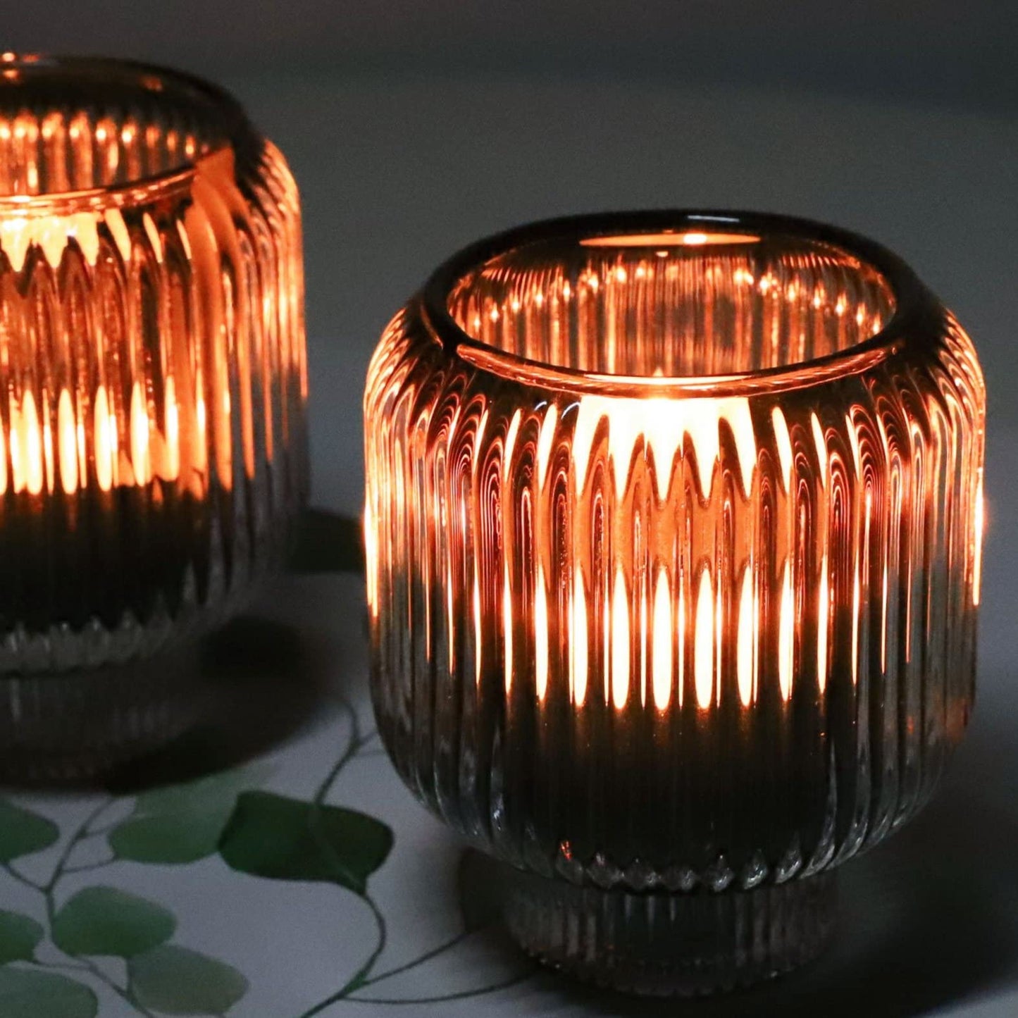 Woho Grey Votive Candle Holders for Table Centerpiece Set of 2, Glass Votive Candle Holder for Home Decor, Tealight Candle Holder Bulk for Birthday