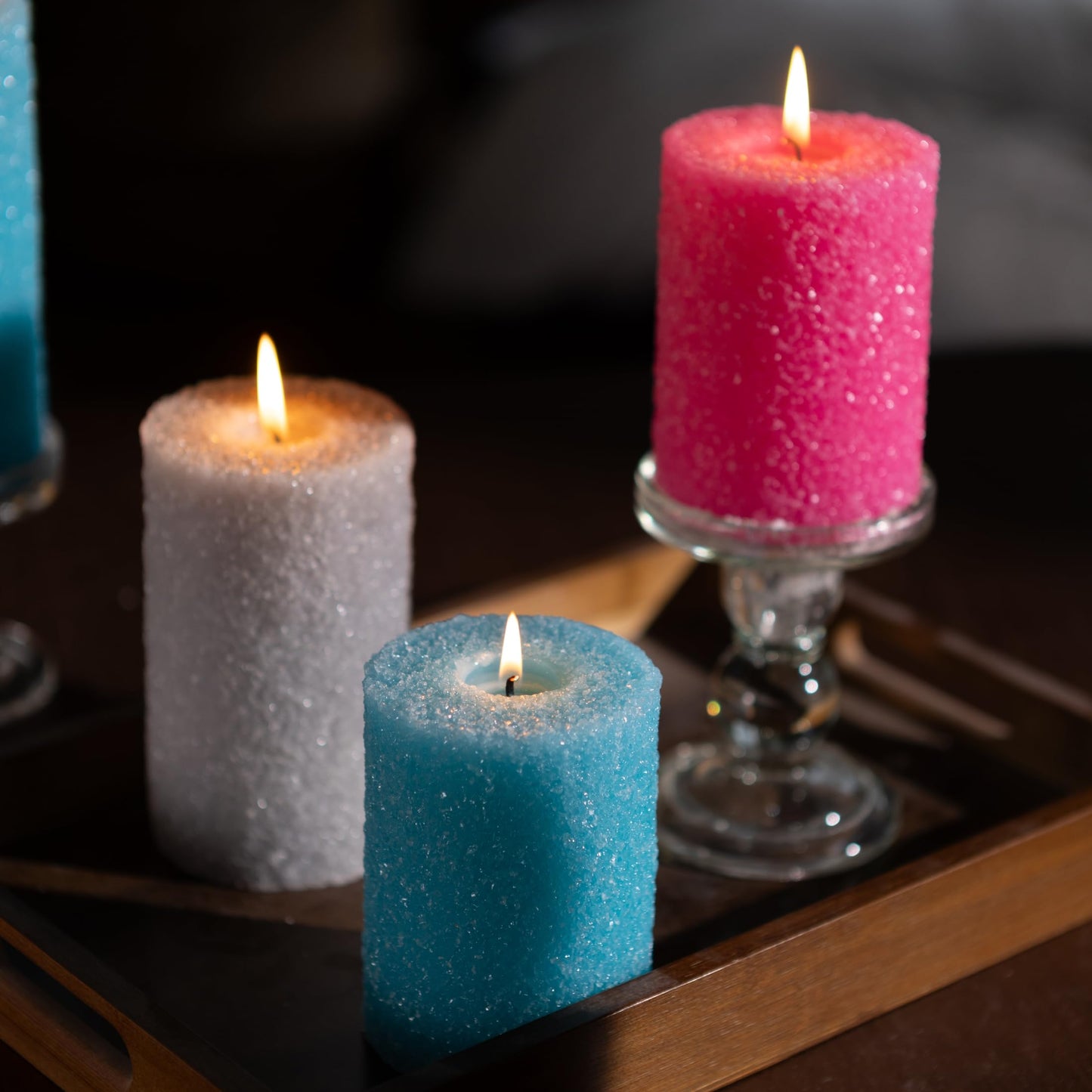 MOZEAL Hand-Poured Granular Texture Decorative Hot Pink Pillar Candles Set of 3 (3"x4", 5", 6"), Dripless, Unscented, Smokeless, for Women Gift, Birthday Party & Playful Valentine’s Décor