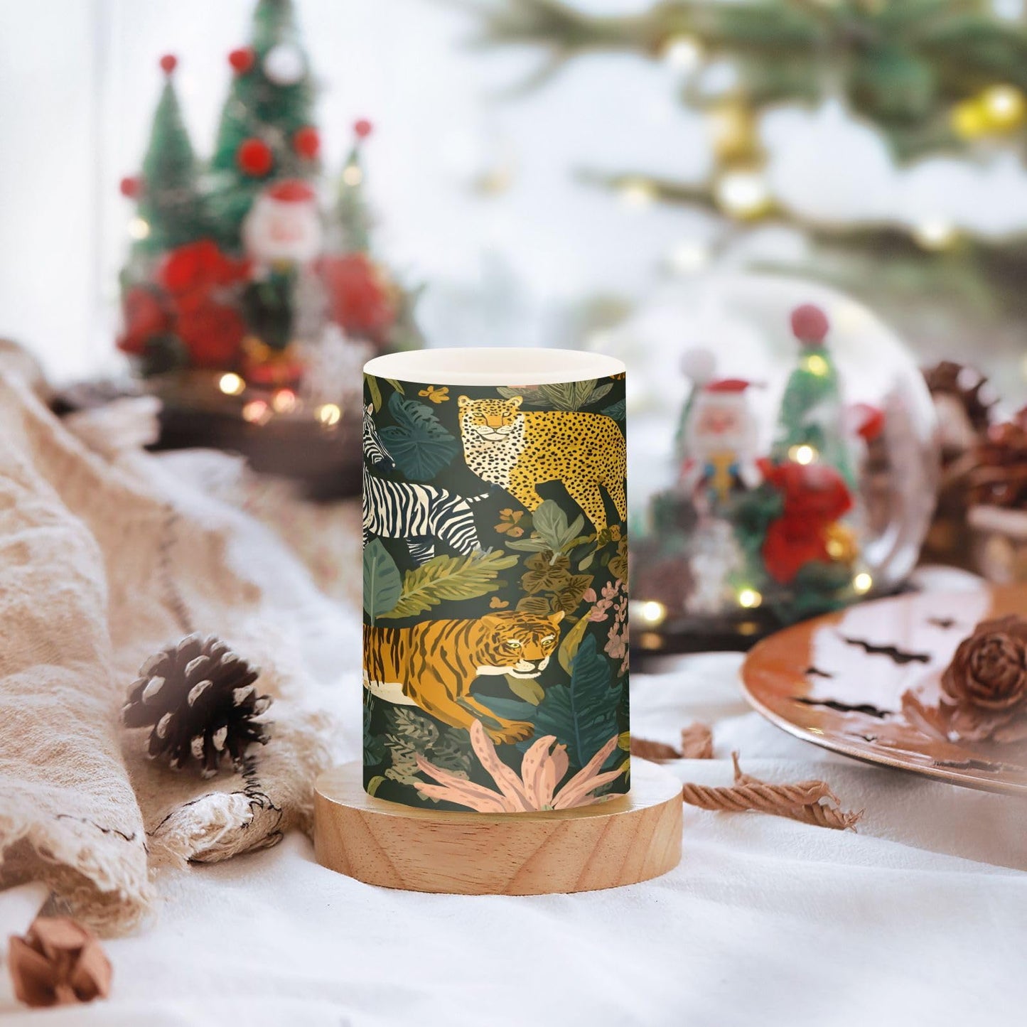 panksolu Flickering Flameless Candles, Zebra Wild Animal Tiger LED Candles with Remote Timer, Battery Operated Candle for Valentine Wedding Halloween Christmas Decor - Set of 2