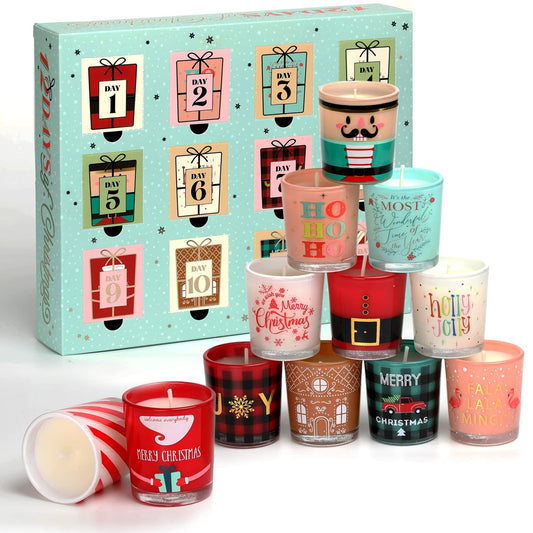 12 Days Christmas Scented Candles Gift Set for Women Advent Calendar Candle Gift 12PCS 1 oz Soy Wax Candles Christmas Birthday Gifts for Men