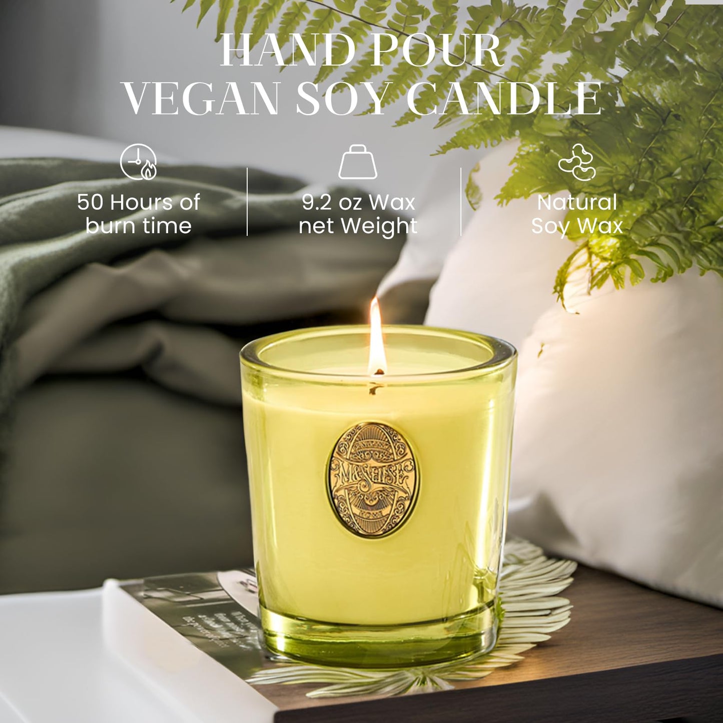 M&SENSE Natural Fresh Soy Candle | White Tea Sage & Matcha Green | 9.2 oz, 50H Burn Time | Luxury Scented Candle for Relaxation, Gifting, Home Décor | Ideal for Bedroom, Office, Party Ambiance