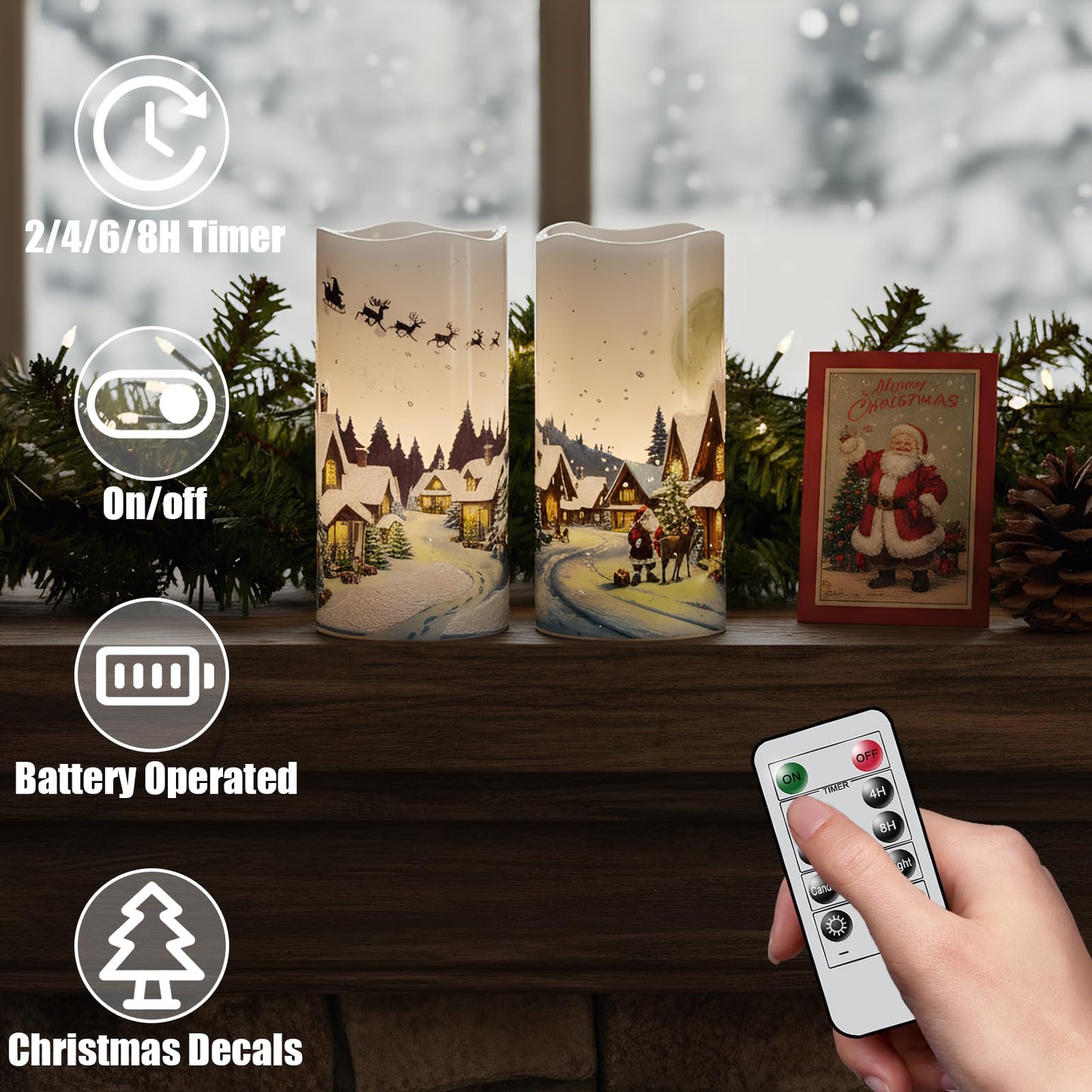 GenSwin Red Bird Flameless Candles with Timer, LED Candles with 3D Wick, Real Wax Pillar Candles for Halloween Christmas Indoor Decorations(D3” x H4”5”6”)