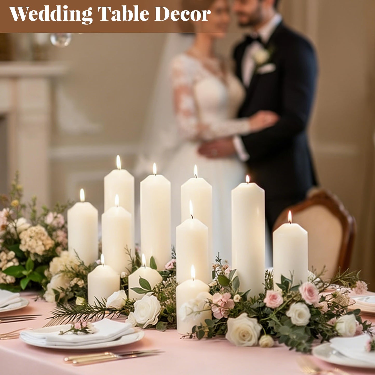 HTTBEIZI Pillar Candles Bulk Set - Unscented, Smokeless, Dripless | 3 Sizes (1 Each): 2x3, 2x6, 2x8 Inches | Ideal for Weddings, Christmas & Home Decor (3, White)
