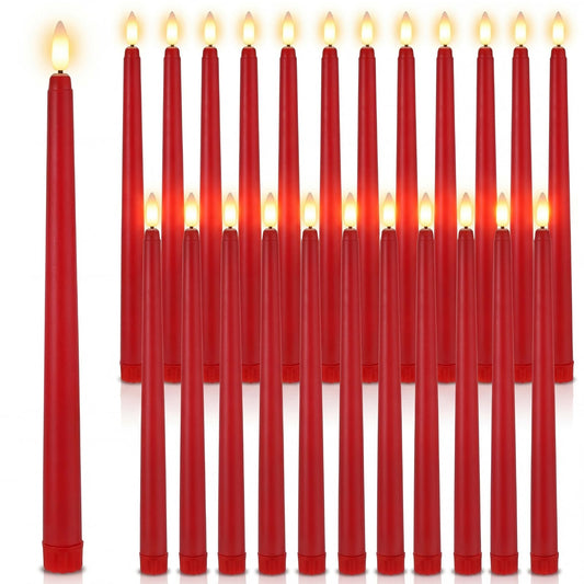 Macarrie 24 Packs Flameless Taper Candles Battery Operated Fake 11 Inch Long Candlelight LED Flameless Candlesticks Flickering Tapered for Spring Summer Wedding(Red)