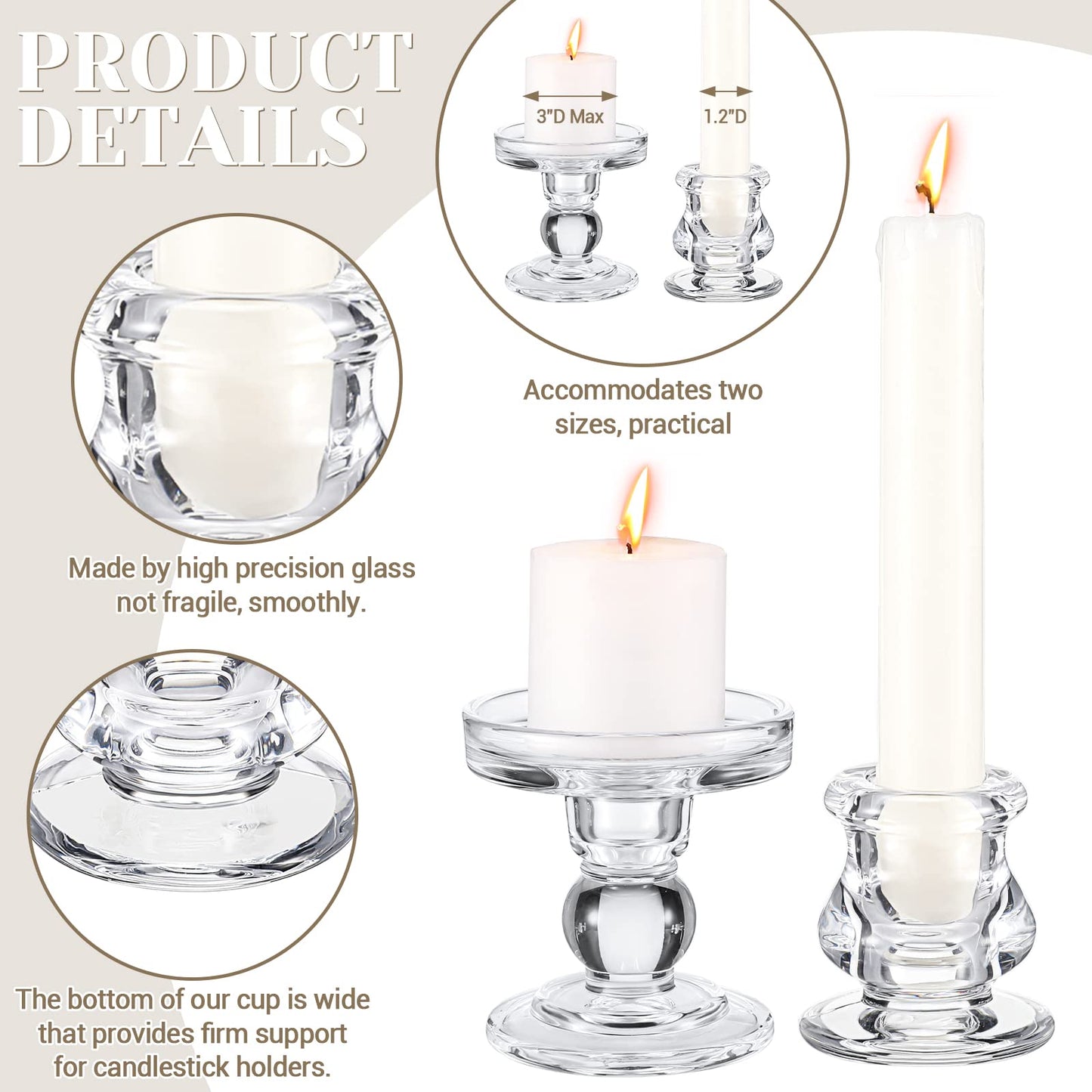 Rtteri Unity Candle Holder for Wedding Set of 3 Glass Candlestick Holder for Taper and Pillar Candle 3.5'' 2.2'' Wedding Ceremony Dinning Table Centerpiece Home Party Birthday Church Decor(Clear)