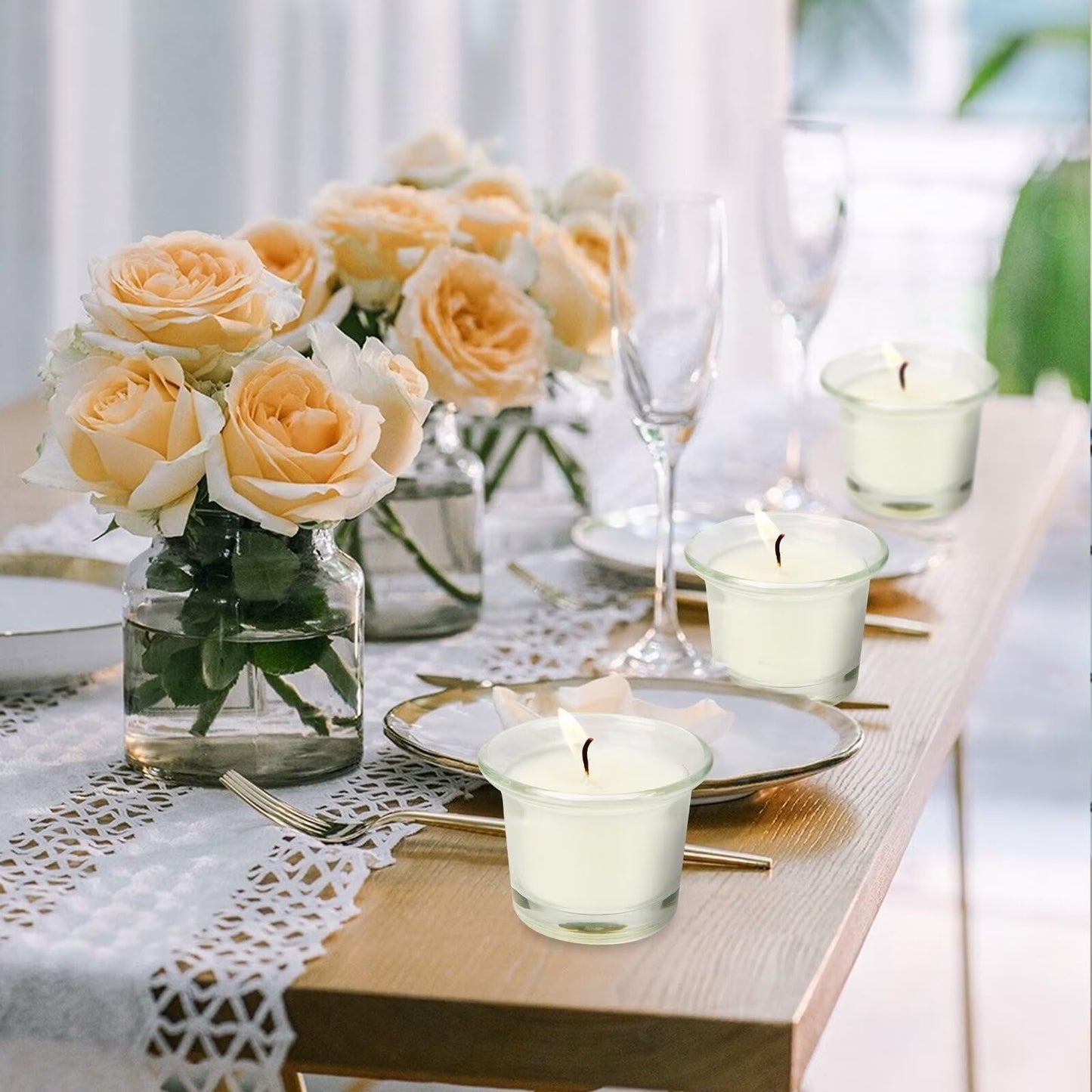 Soft Breeze 24 Pack Unscented Votive Candles, White Tealight Candles, Bulk, Transparent Filled, Ideal Candles for Spa, Weddings, Birthdays, Holidays, Party