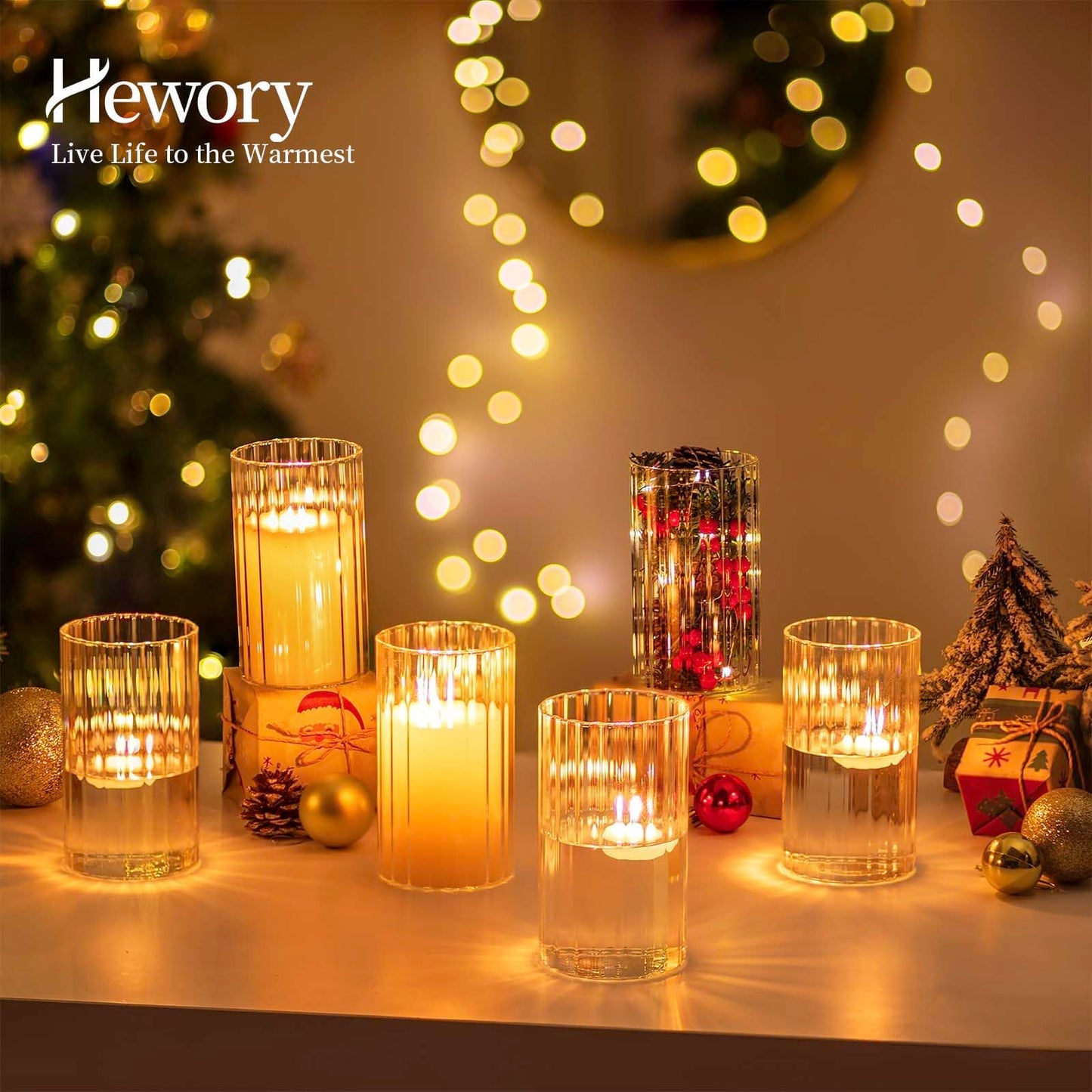 Hewory Glass Hurricane Candle Holder Set of 12, Clear Glass Candle Holders for Pillar Candles Floating Candles, 4 inch Glass Cylinder Hurricane Vases for Centerpieces Wedding Christmas Home Decor