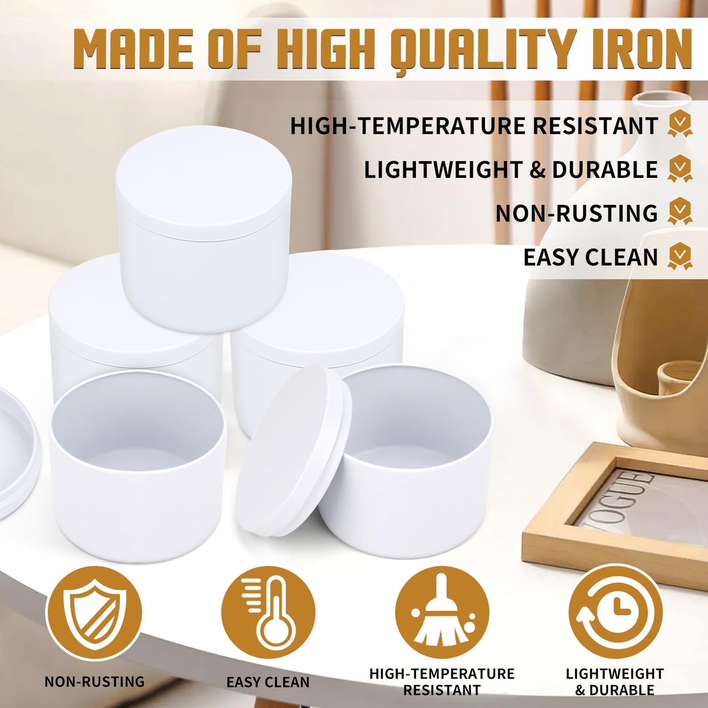 YJHSS 24-Pack 8oz Candle Tins with Lids, Metal Candle Jars for Candle Making, Empty Containers Vessels Bulk for Small Business & Beginners DIY Storage -White