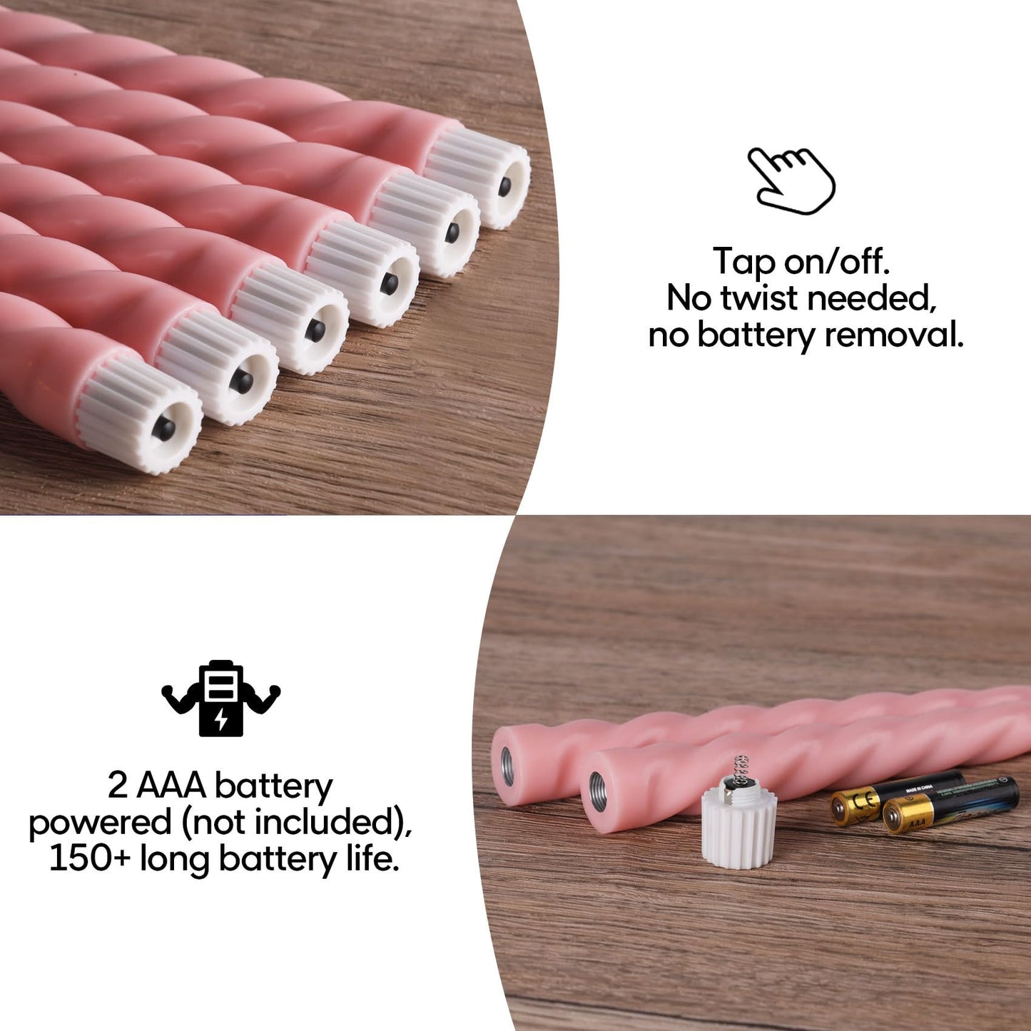 Girimax Pink Flameless Taper Candles with Remote, Spiral Candles Battery Operated, Flickering LED Wax Candlesticks Set of 6