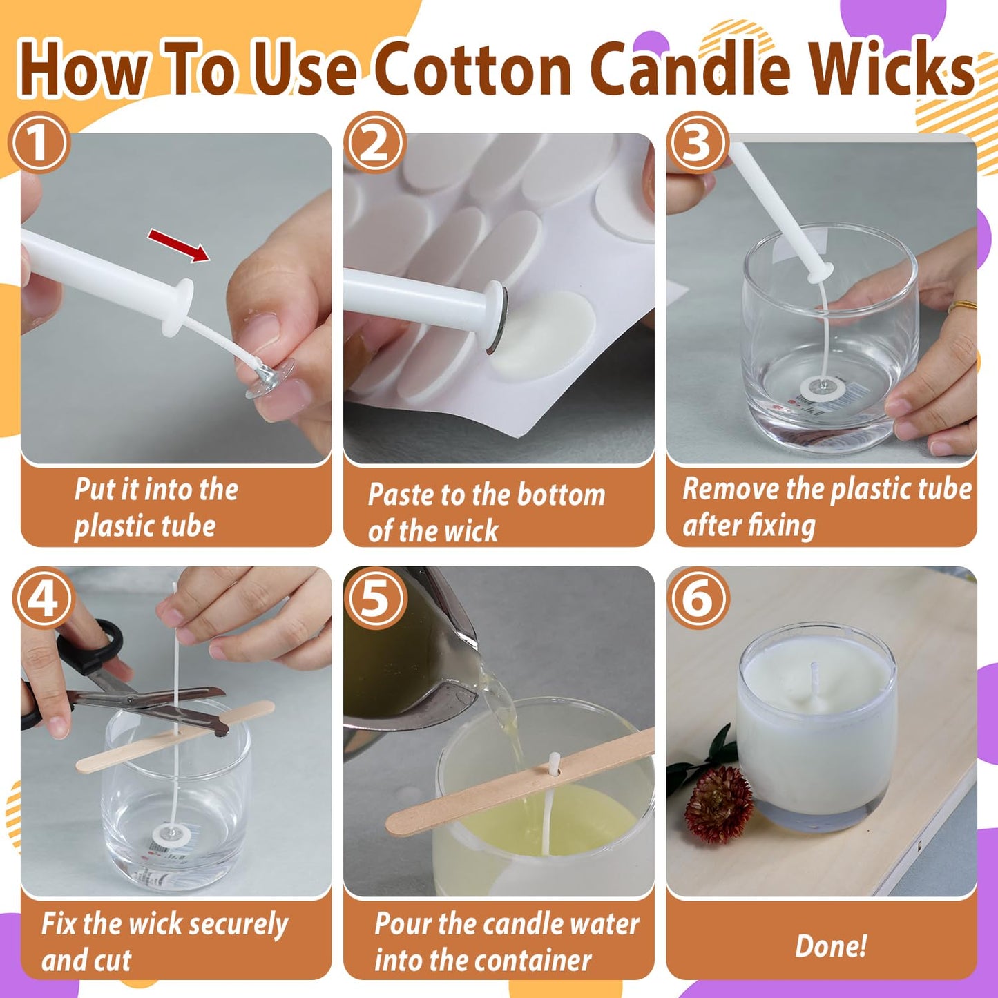130 Pcs Candle Wicks for Candle Making Kit: 100 Cotton & 30 Wood Wicks with Complete Tool Set (Wick Holders, Wick Stickers, Candle Tabs, Tweezers, Pen), for Soy Beeswax DIY Candles