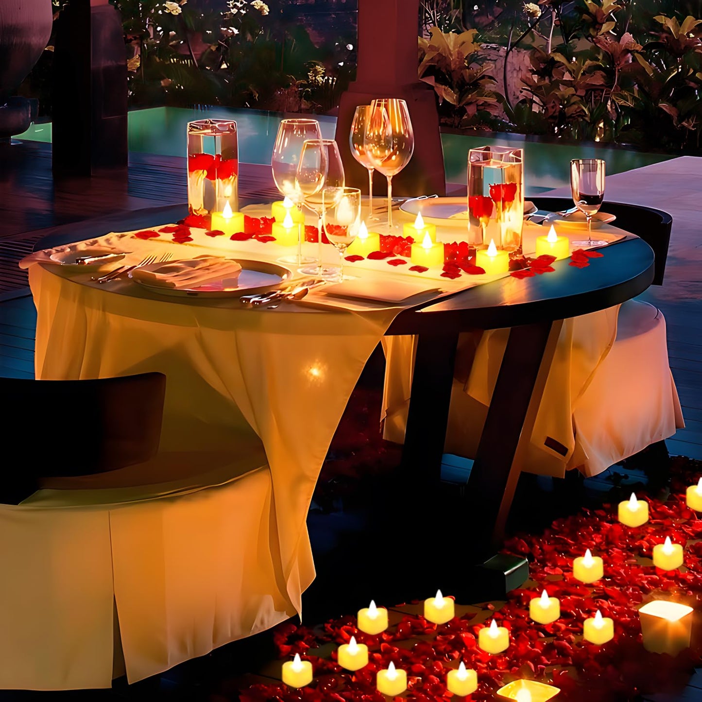 gobutend 6000 Pcs Artificial Rose Petals with 72 Pcs Romantic Flameless Candles, LED Heart Tea Lights Battery Operated for Romantic Night Wedding Anniversary Table Party Decoration