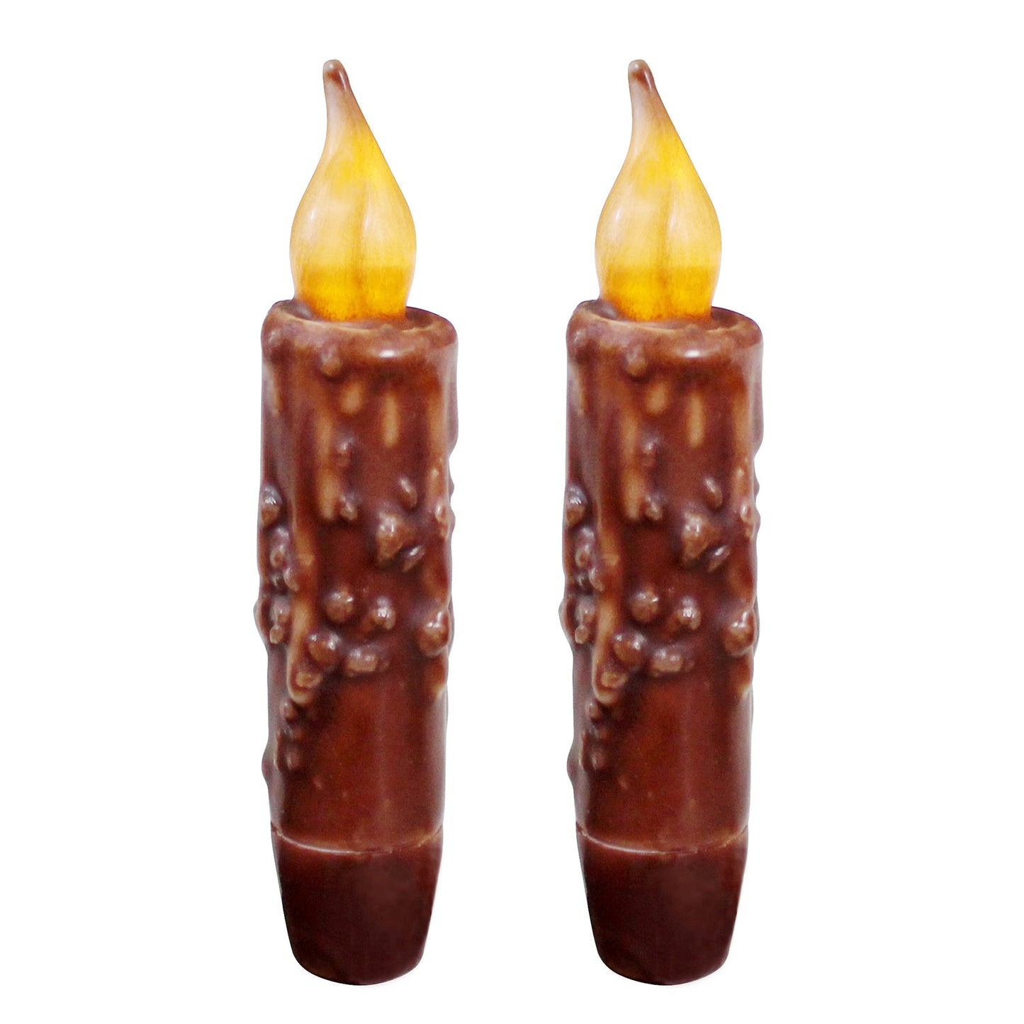 CVHOMEDECO. Real Wax Hand Dipped Battery Operated LED Timer Taper Candles Country Primitive Flameless Lights Décor, 4-3/4 Inch, Coffee, 2 PCS in a Package