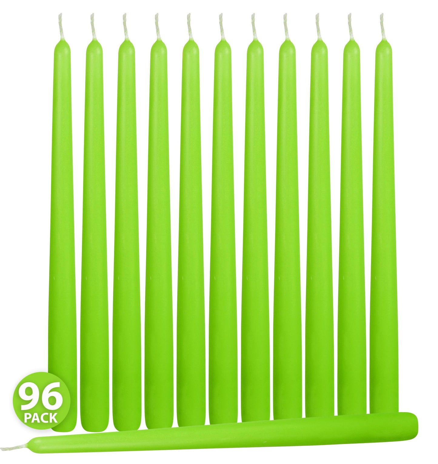 Hyoola Tall Taper Candles Bulk - 10 Inch Lime Green Unscented Dripless Taper Candles - 8 Hour Burn Time - 96 Pack