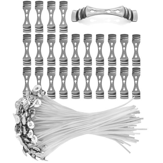 VViViD Candle Wicks, 120 pcs 6" Pre Waxed and Candle Wick Holders 25 pcs Bundle - M0
