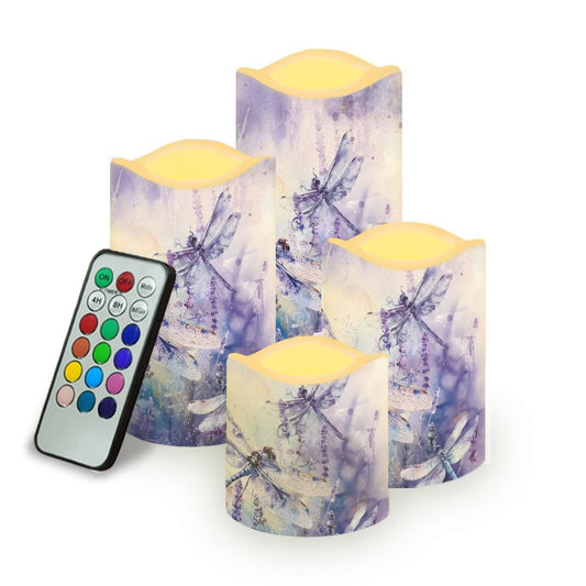 Cozeyat Purple Floral Holiday Season Flameless Candles 4 Pack Battery Operated LED Pillar Candles with Remote Timer Flickering Waterproof for Indoor Outdoor Decor