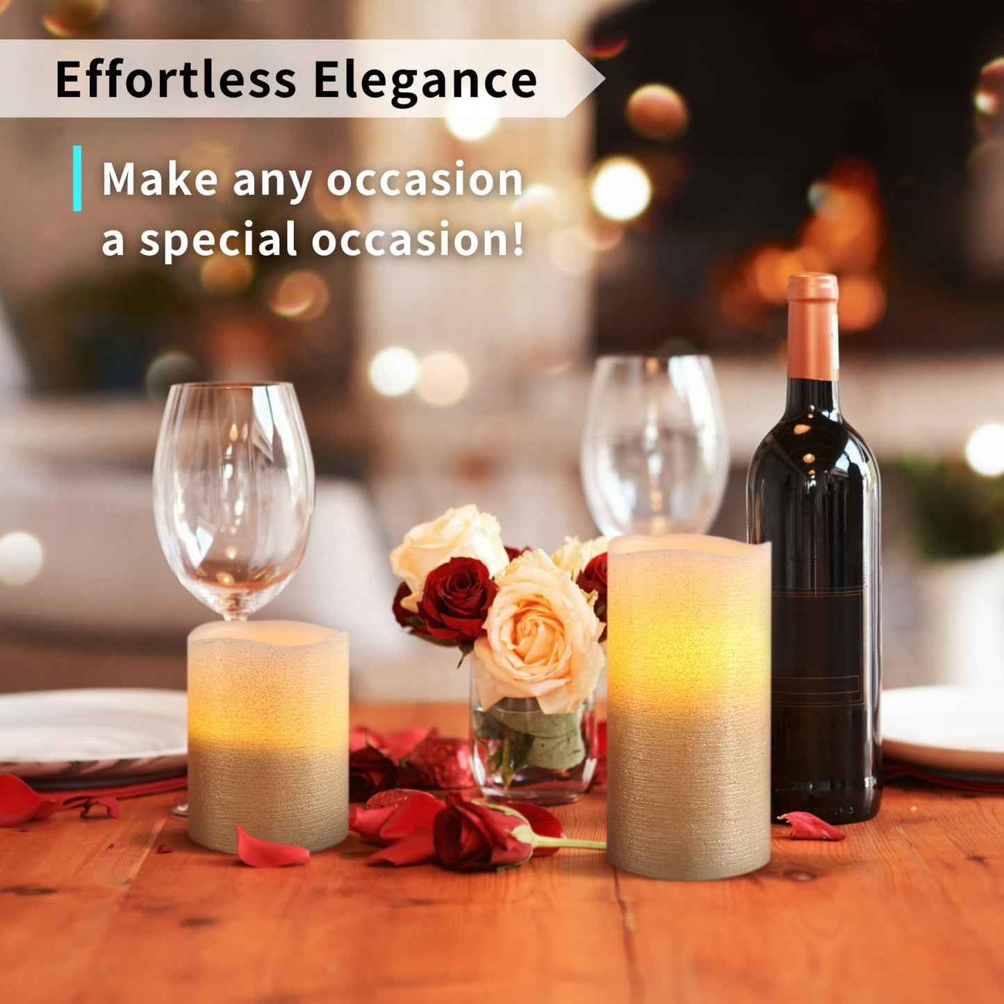 FURORA LIGHTING Gold Glitter Flameless Pillar Candles - Real Wax, 5/19 Auto Timer, Set of 3 (3x4, 3x5, 3x6), Batteries Included, Home Decor