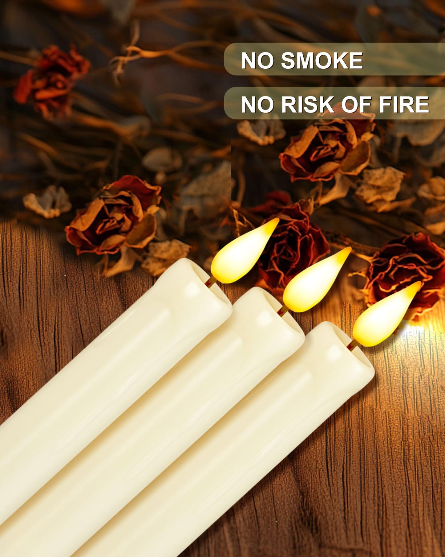 Homemory 6 Pack Flameless Taper Candles, No Remote, Realistic Flickering Battery Operated Candlesticks, White LED Plastic Candle Safe for Weddings, Table Decor, Christmas, and Halloween