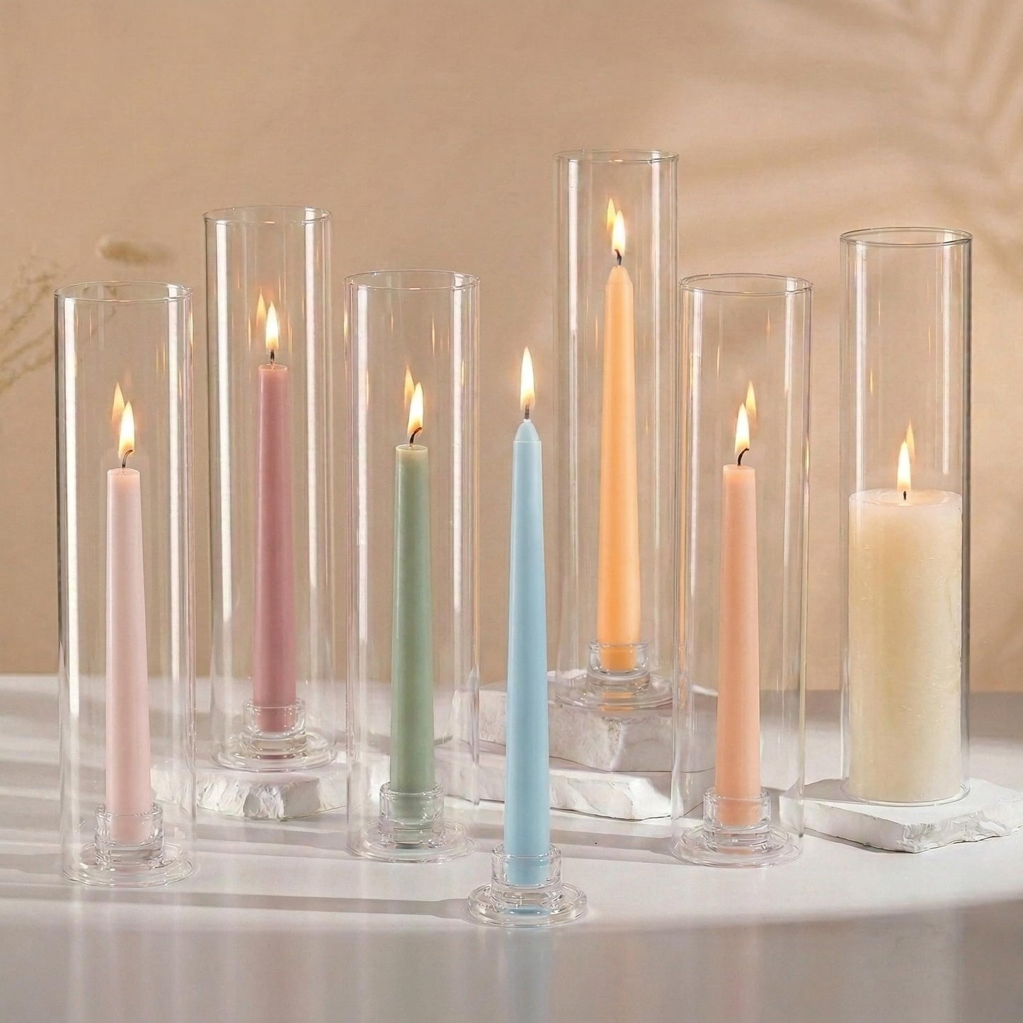 Hewory Hurricane Glass Candlestick Holders : 6 Pcs Clear Taper Candle Holders for Candlesticks - Hurricane Glass Candle Stick Candle Holders Bulk for Table Centerpiece Wedding Christmas Home Decor
