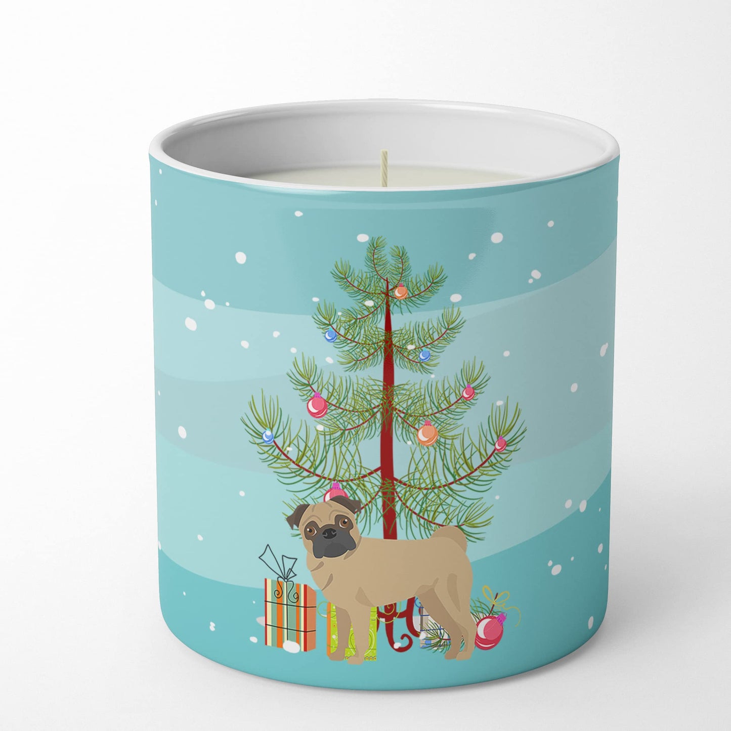 Caroline's Treasures CK3481CDL Pug Christmas Tree 10 oz Decorative Soy Candle Nature Soy Wax Essential Oil Home Decor Ideal for Bedroom Kitchen Bath Office Gift, 10 oz