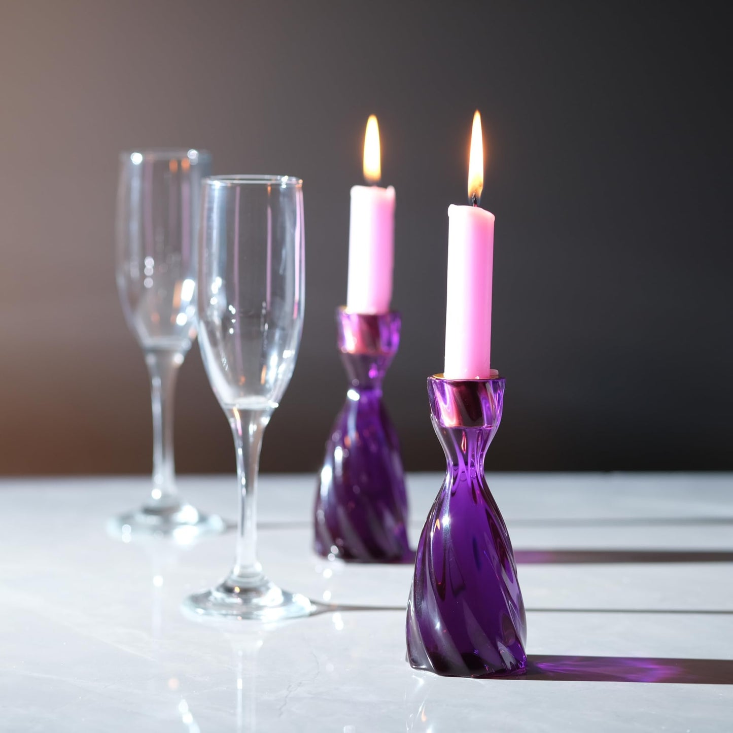 ICNBUYS Twizzle Twist Candle Holder, Decorative Candle Holder for Table Display, Romantic Decoration, Unique Home DÉCOR Aesthetic, Housewarming Gift, Purple Height 5.7 inches Set of 2 - Resin