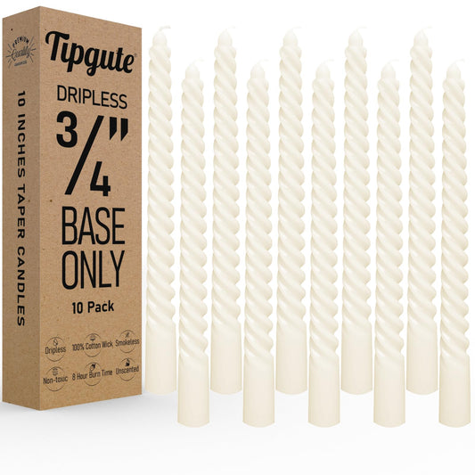Tipgute 10 Pack Ivory Spiral Taper Candles 3/4×10 Inch – Dripless Smokeless Unscented Long Twisted Tapered Candle Sticks for Wedding Dinner Home Decor Advent Christmas – Cream Candlesticks