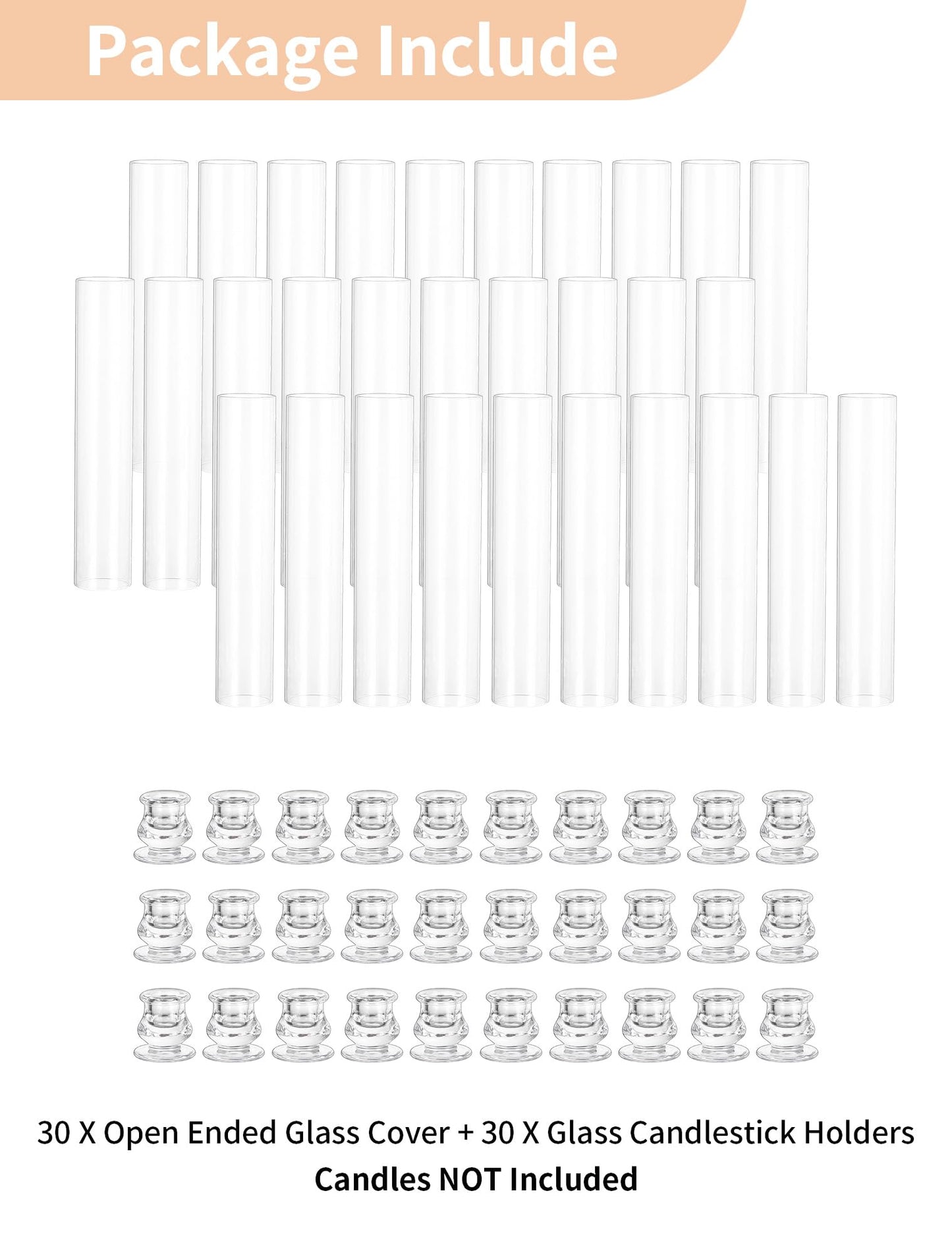 NUPTIO Hurricane Glass Candle Holders: Set of 30 Candlestick Holder with Thickend Windproof Chimney Covers - Tall Taper Candleholder Bulk for Wedding Table Centerpiece