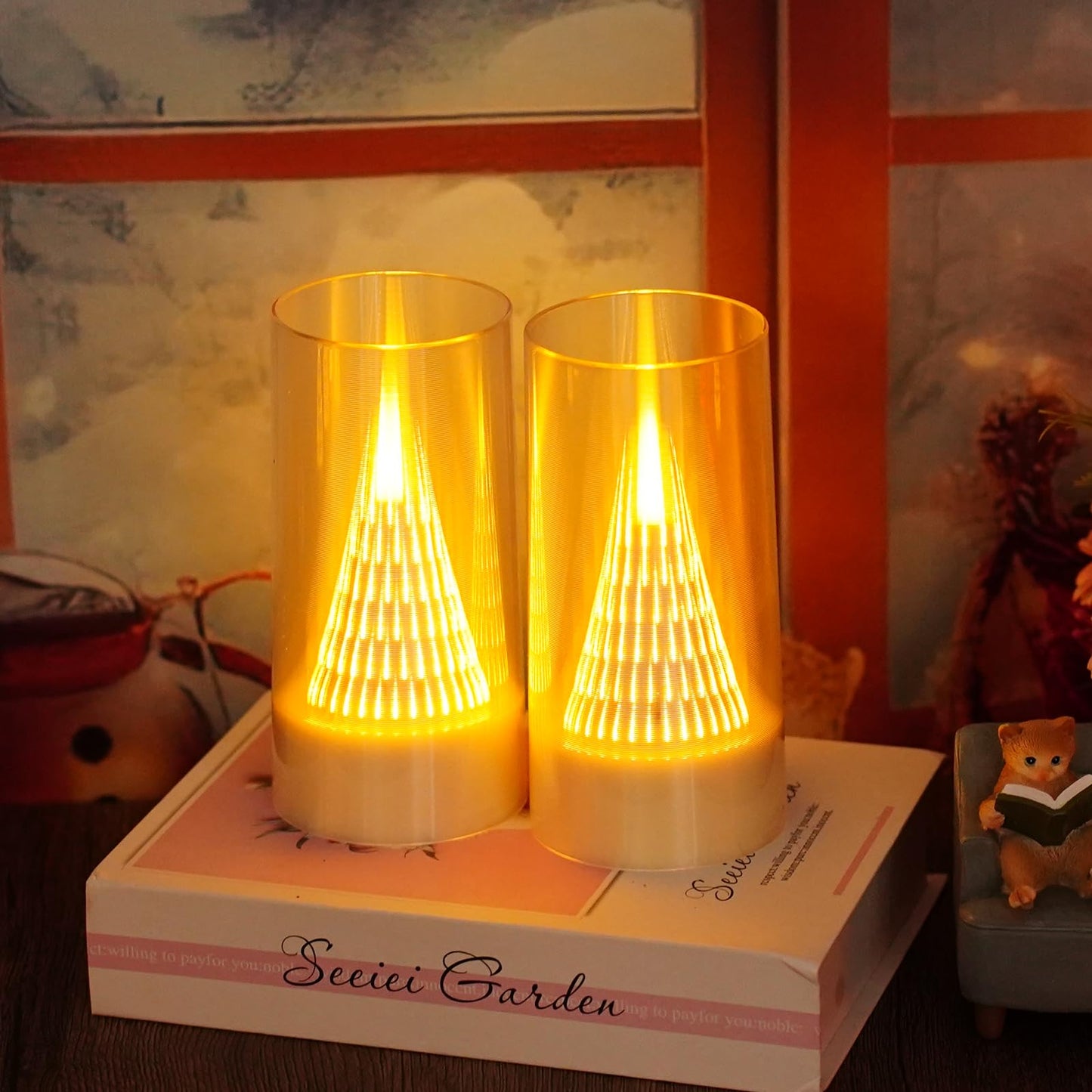 Eebus LED Flameless Candles with Remote - Battery Operated,Fake Candles for Home Décor Tapered Glowing Pillar Candle Lights Add a Warm and Romantic Atmosphere Set of 2 (D 3"×H 6" 6") (Ivory)