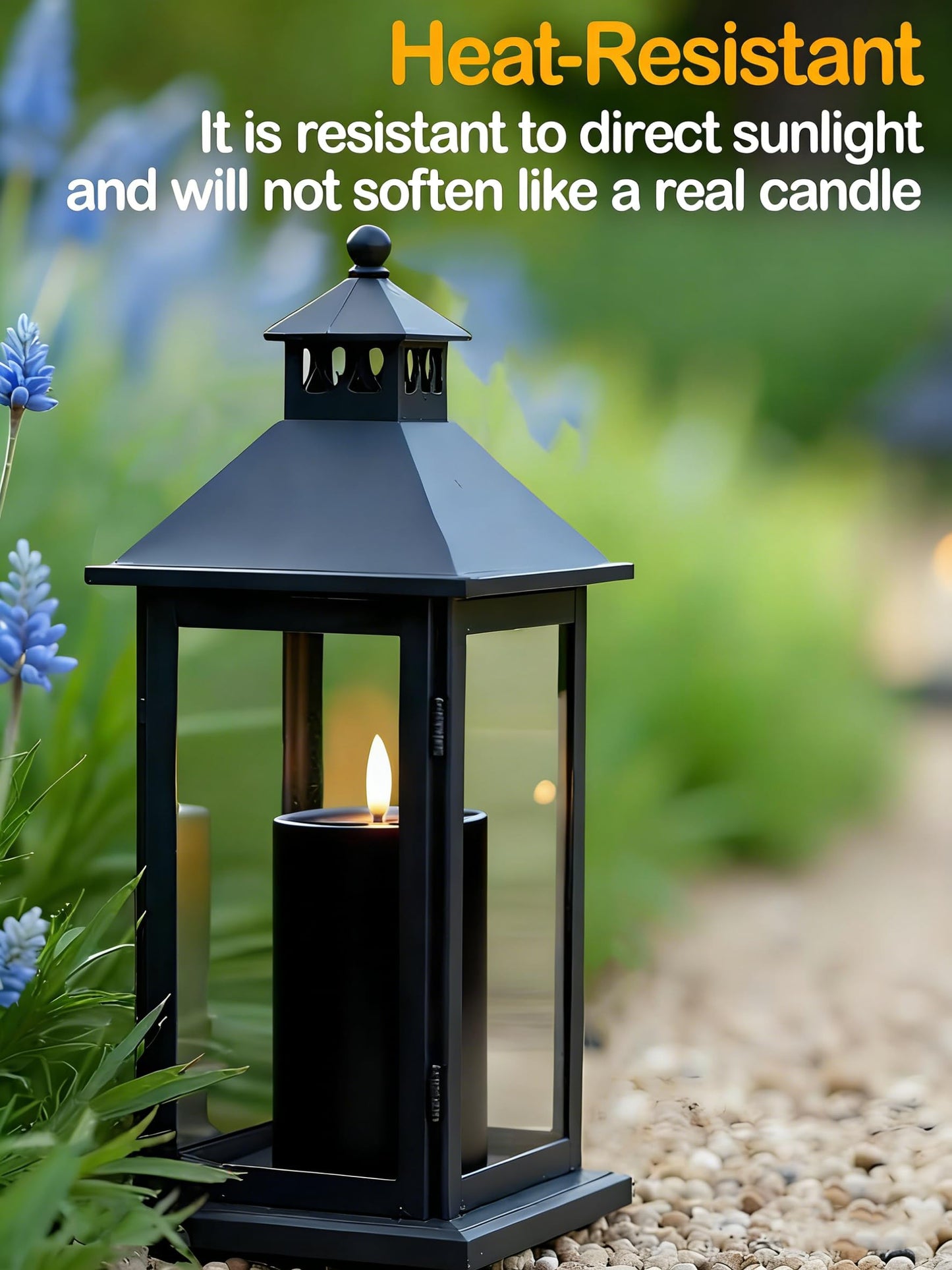 Gmnee 3"x4" Outdoor Waterproof Flameless Candles with Remote and Timers, LED Candles, Battery Operated Candles, Electric Fake Pillar Candles for Patio, Porch, and Lanterns Decor (Black, Plastic)
