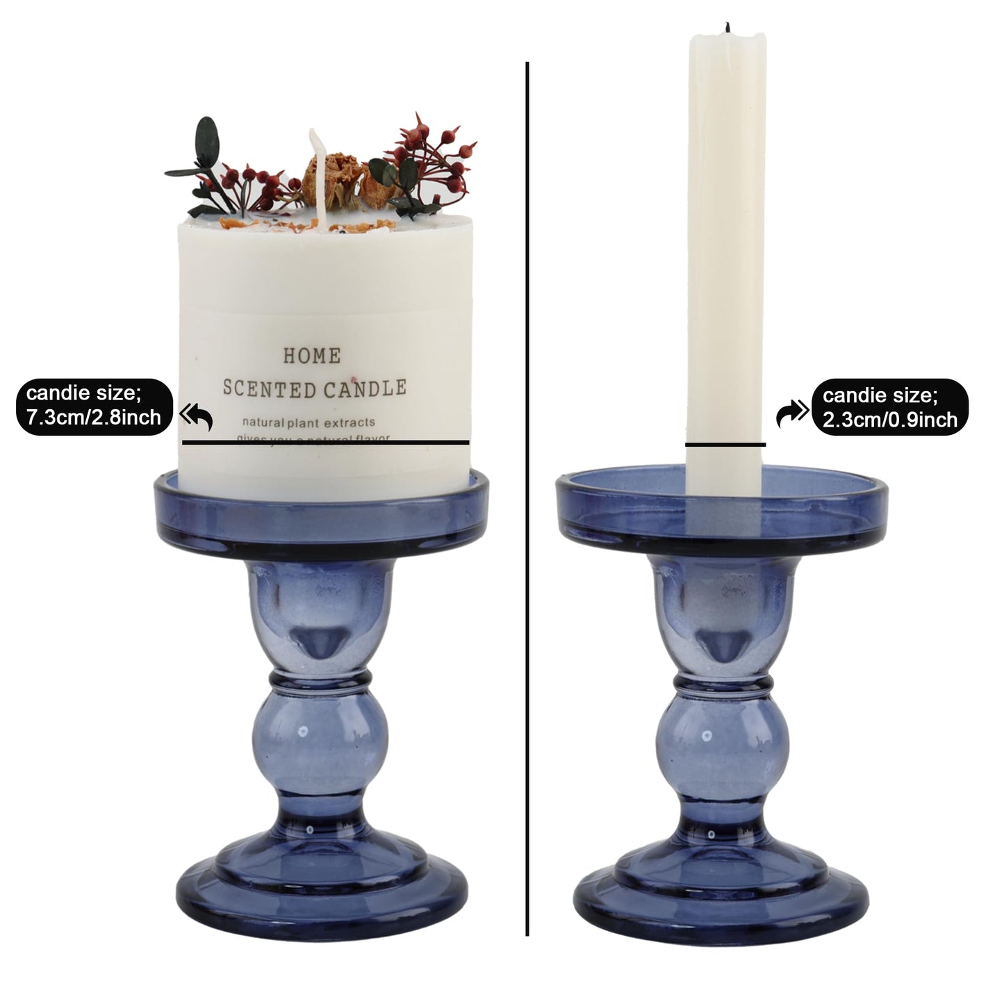 ViViTOP Glass Candle Holder Set of 4, Blue Candlestick Holders for Pillar Candles, 4.5" H, Candle Stand Decorations for Living Room