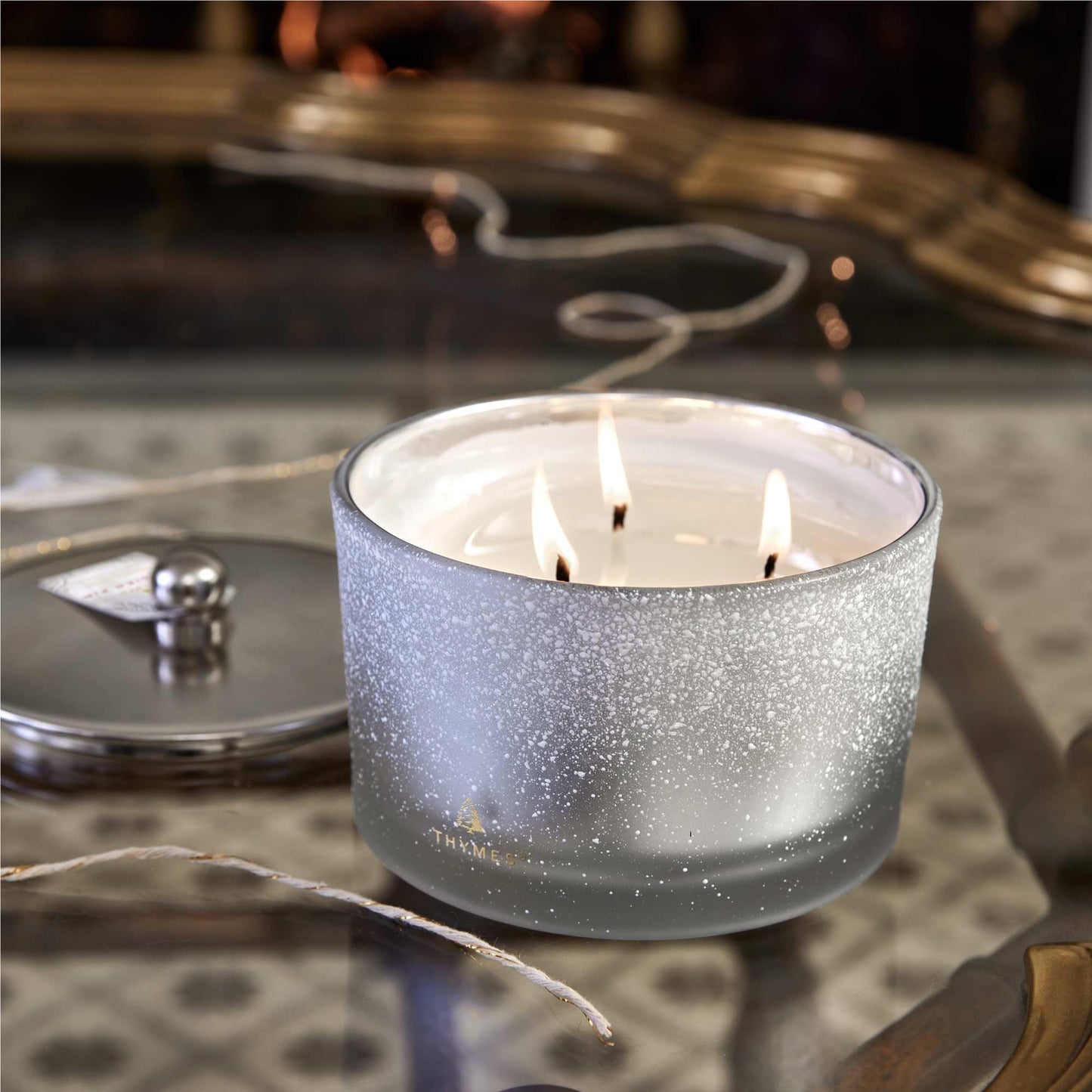 Thymes Frasier Fir Flocked Jar Candles – Holiday Scented Candles for Home with Notes of Crisp Siberian Fir, Cedarwood & Sandalwood – Luxury Home Decor Gifts for Women & Men (3-Wick, 18 oz)