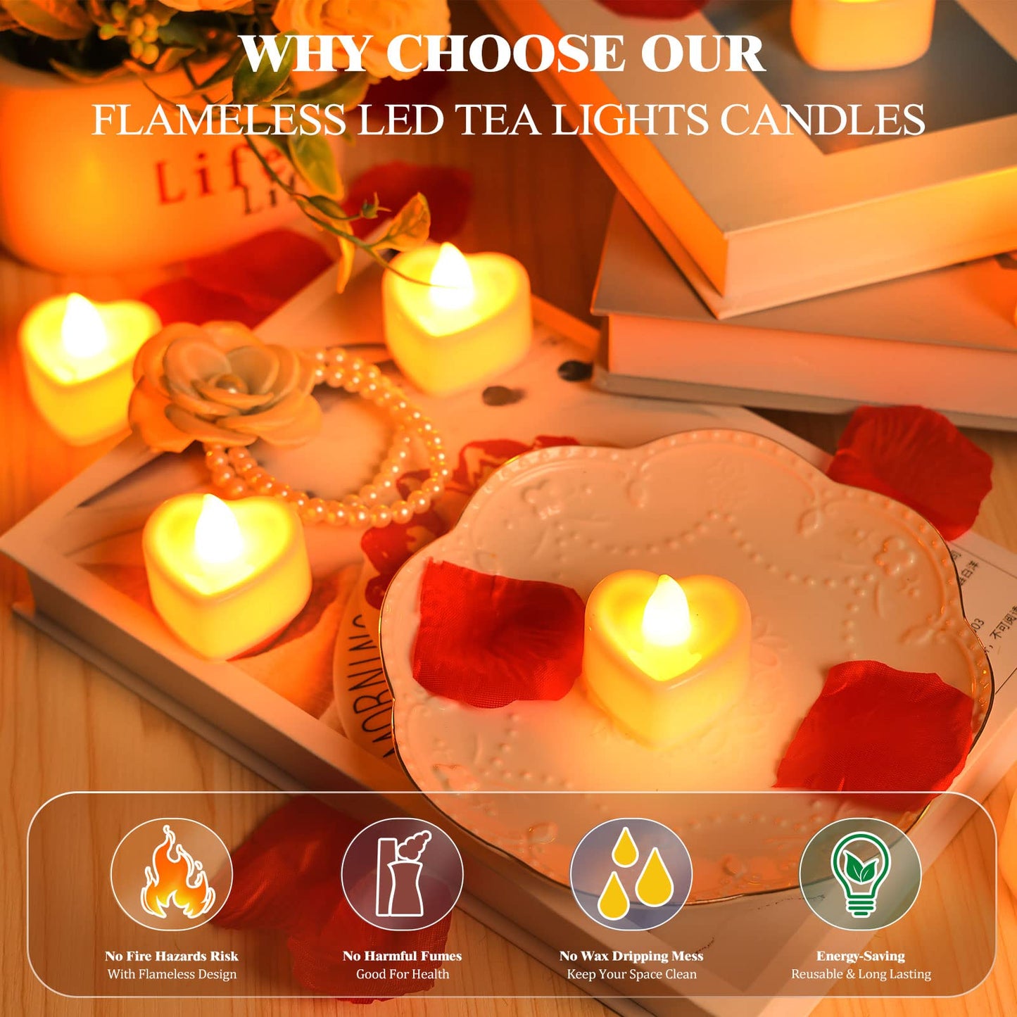 VIPbuy 7000 Pieces Artificial Rose Petals with 72 Pcs Flameless LED Candles Battery Operated Led Tea Lights Candles Romantic Decoration Set