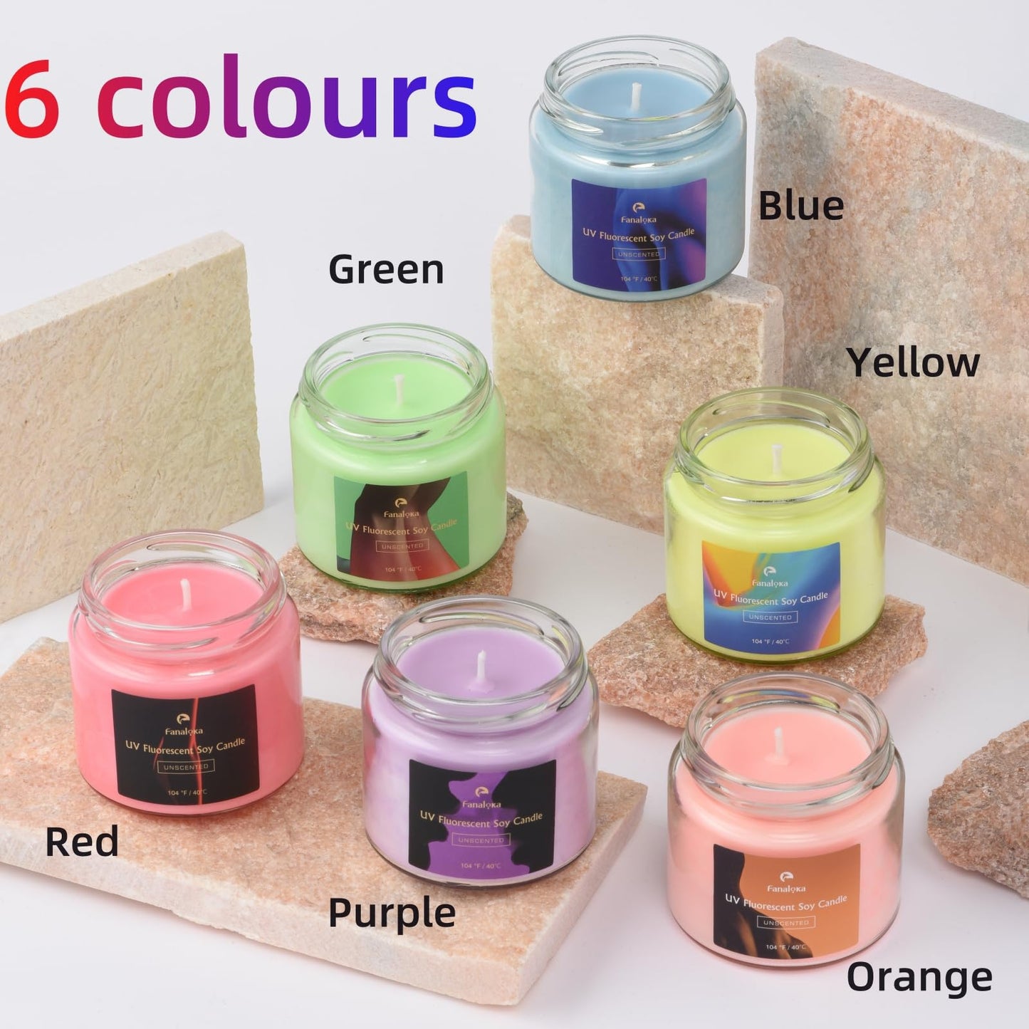 UV Fluorescent Soy Wax Low Temperature Candles, Low Heat Body Safe Candle for Night Party, Unscented, 104 °F, 5 oz (Purple)