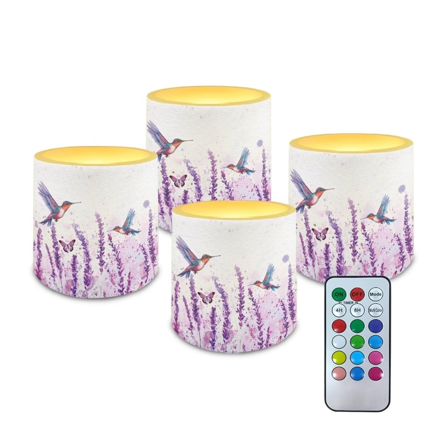 Cozeyat Purple Lavender Floral Premium Waterproof Flameless Candles Set of 4 Battery Powered LED Pillar Candles with Remote Timer for Indoor Outdoor All Weather Use
