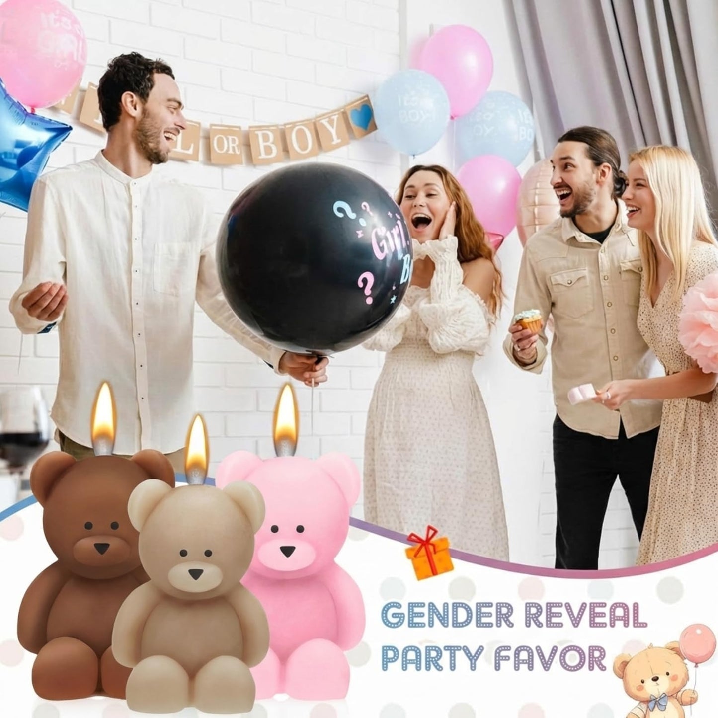Dansib 50 Pcs Bear Baby Shower Candle Favors for Guest Bear Party Favors Baby Shower Candles Bulk for Gifts Party Decorations (Light Brown,Dark Brown,Pink)