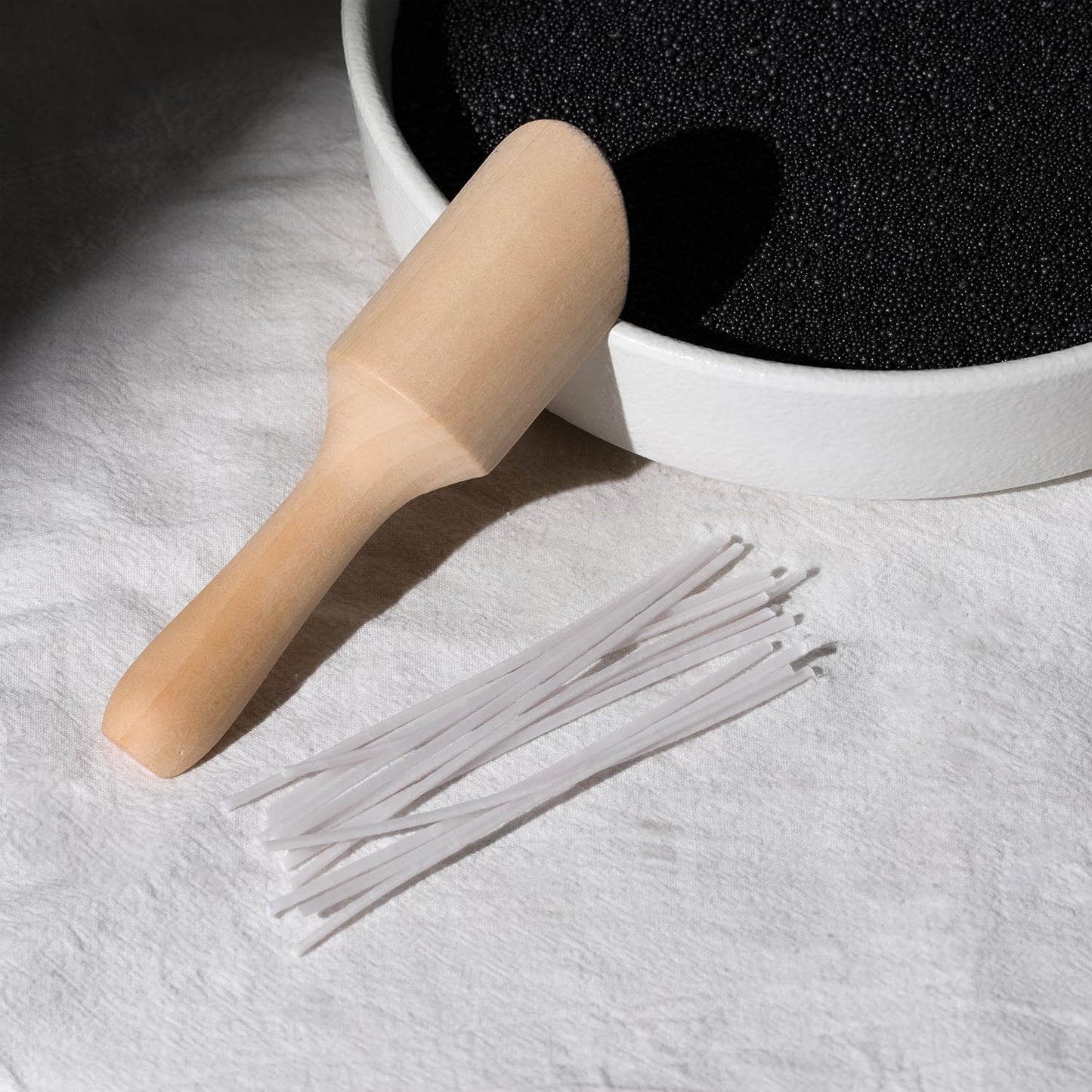 LAMORGIFT 16LB Black Candle Sand- Pearled Candles with Wicks (50 Pcs) & Wooden Spoons, Candle Beads, Sand Wax, Candles Unscented for Powder Candle Making, Refill Kit