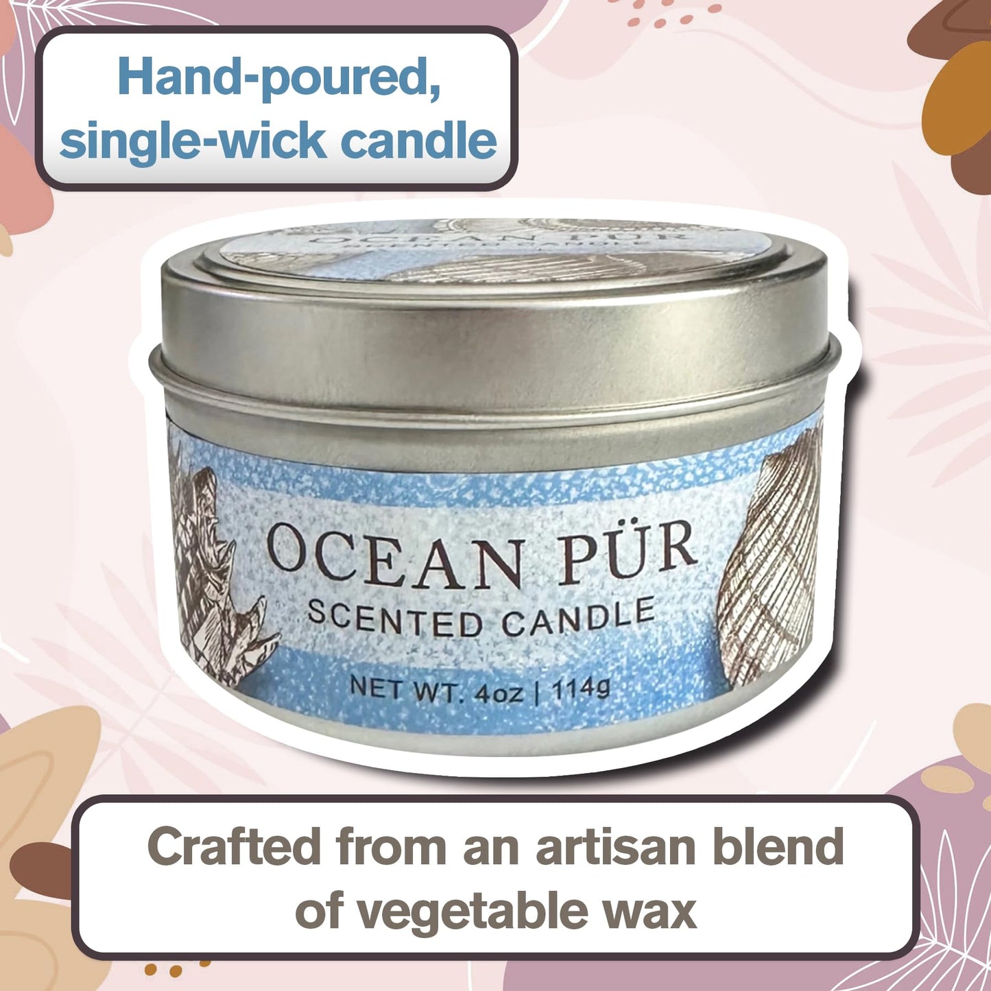 Greenwich Bay Hand-Poured Scented Candle in Decorative Tin – 4 oz/114 g Travel Candle with Lead-Free Wick, Vegetable Wax, Long-Burning Aromatherapy Gift, Single Wick – Made in USA (Ocean Pur)