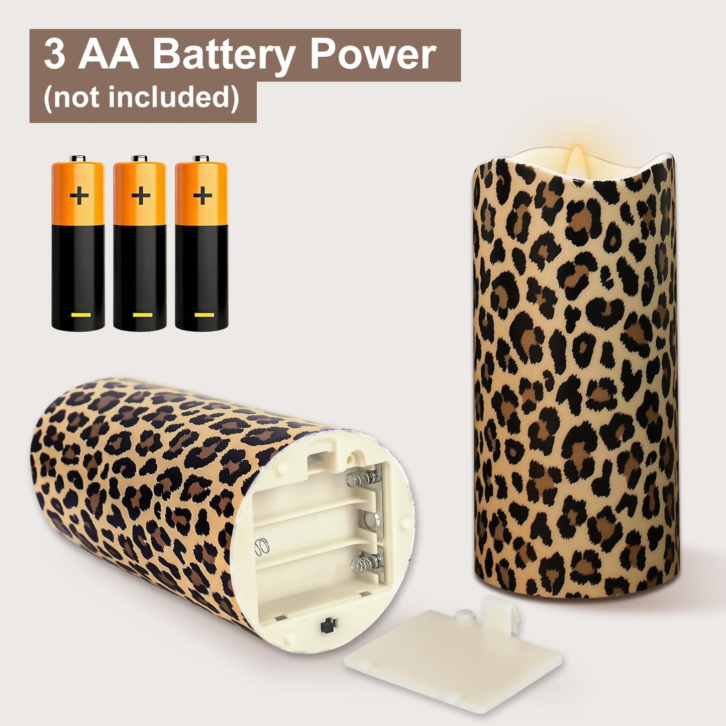Whaline 3 Pcs Cheetah LED Flameless Candles Leopard Print Battery Operated Pillar Candles for Wedding Party Home Table Decor