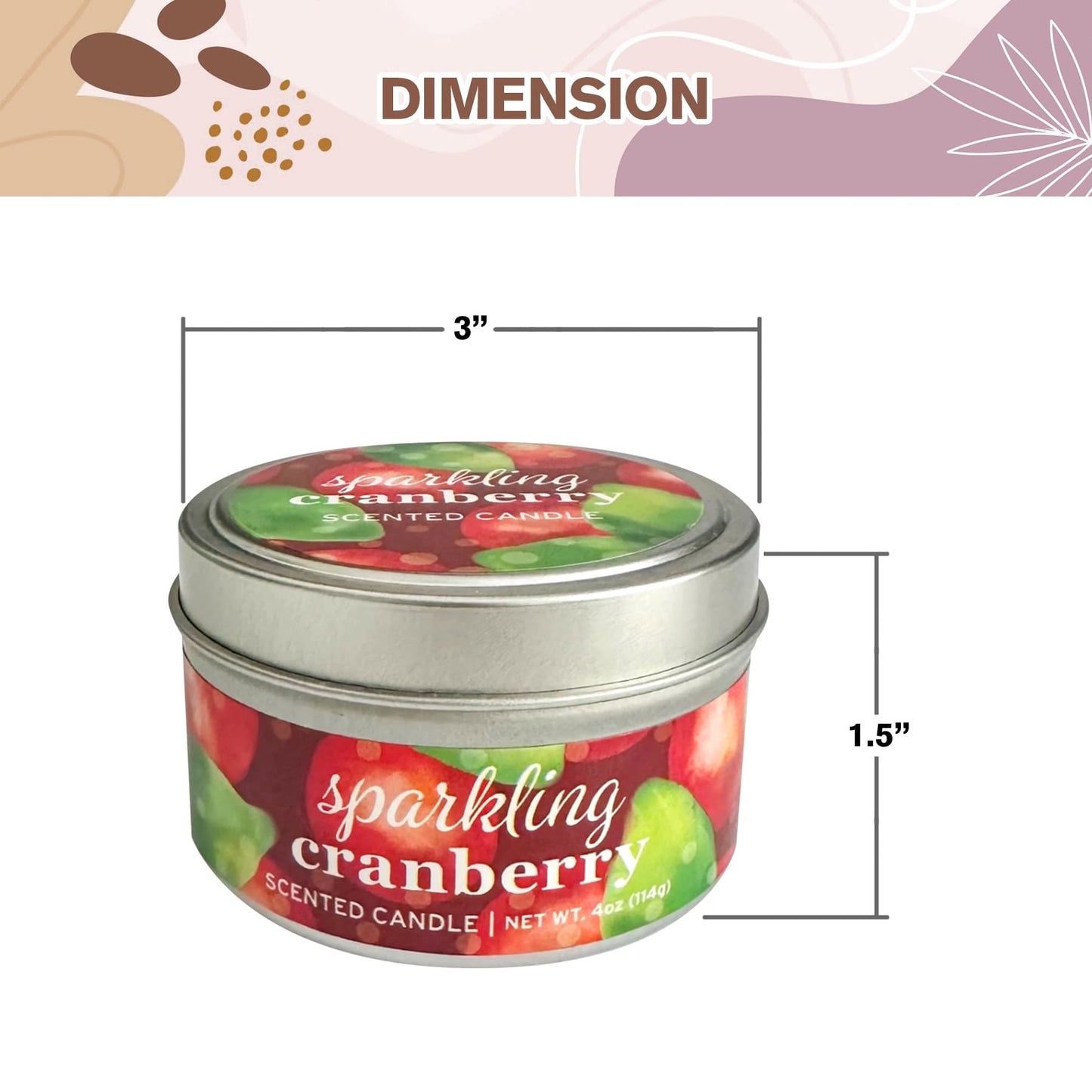 Greenwich Bay Hand-Poured Scented Candle in Decorative Tin – 4 oz/114 g Travel Candle with Lead-Free Wick, Vegetable Wax, Aromatherapy Gift, Single Wick – Made in USA (Sparkling Cranberry)