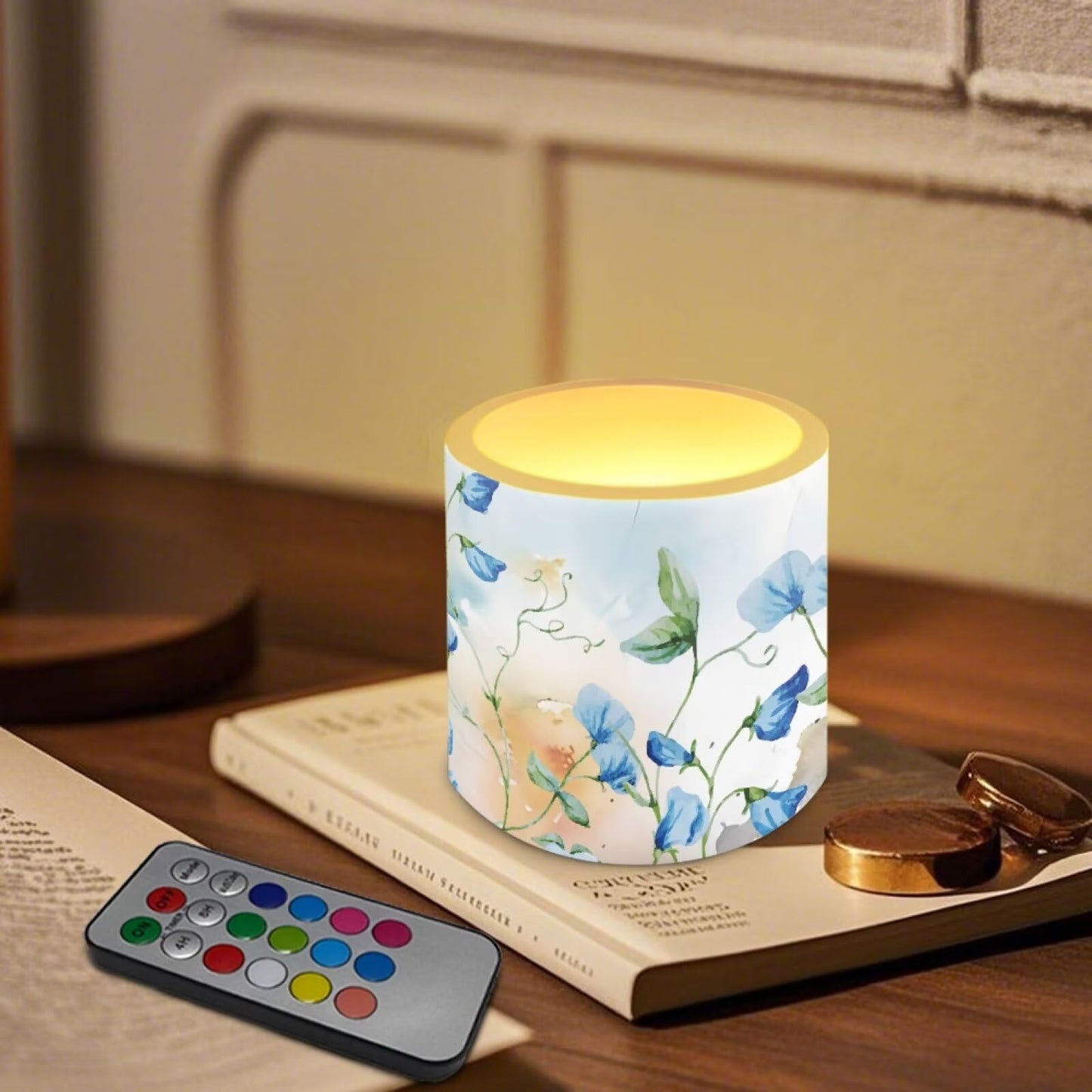 Cozeyat Elegant Leaves Multi Function Flameless Candles 4 Pack Battery Powered with Remote Control Timer LED Pillar Candles Waterproof for Indoor Outdoor Home