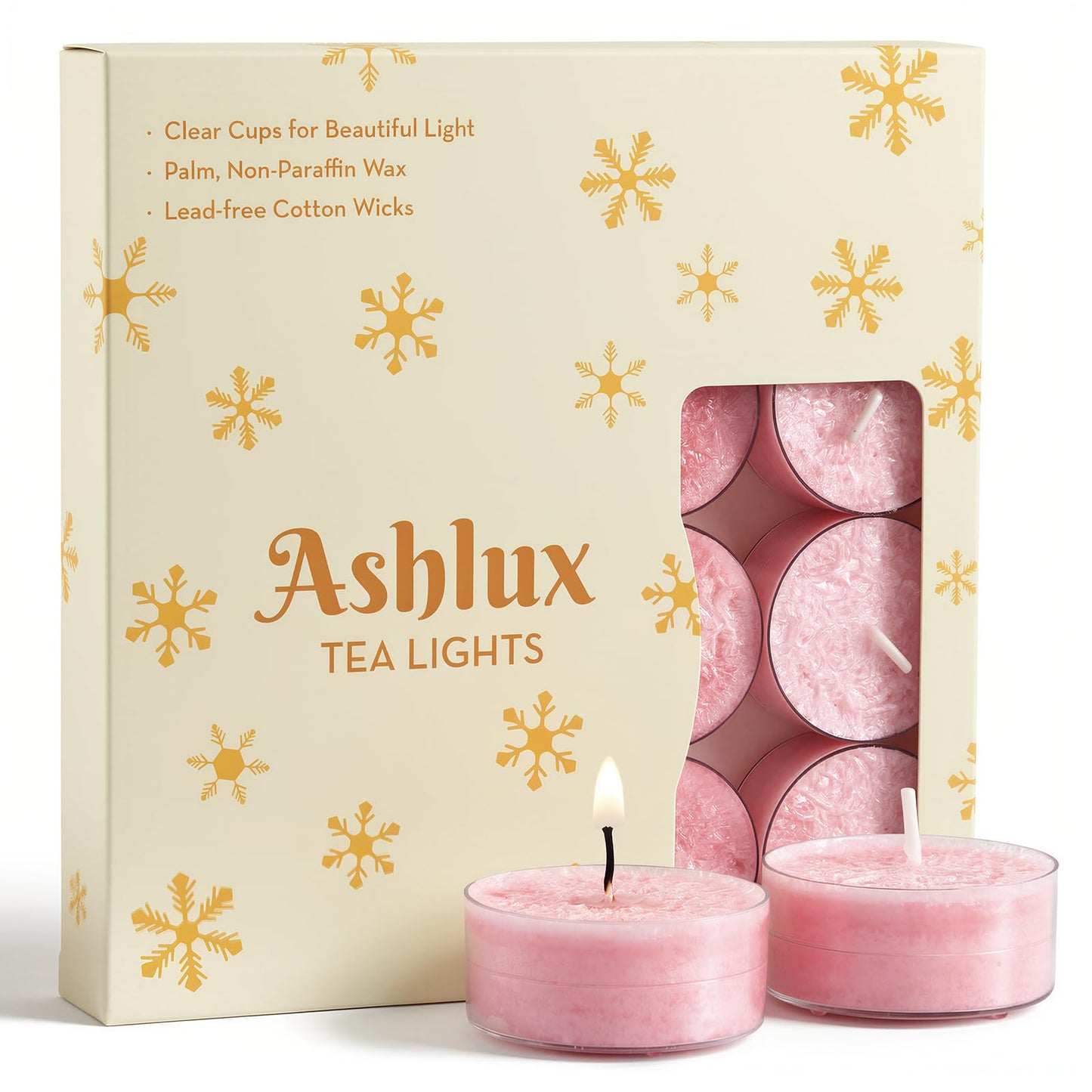 Ashlux Unscented Palm Tea Lights Candles, 16 Packs with Ice Flower Texture