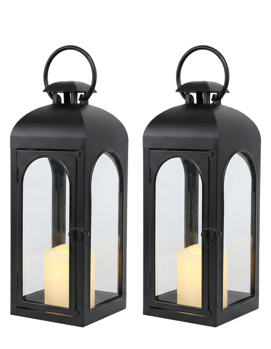 Lantern Decorative Candle Lantern 16 Inch Remote Vintage Set of 2 Decorations with Timer LED Metal Hanging Lantern for Home Outdoor Porch Decor Christmas Centerpieces Tables Holiday Decor