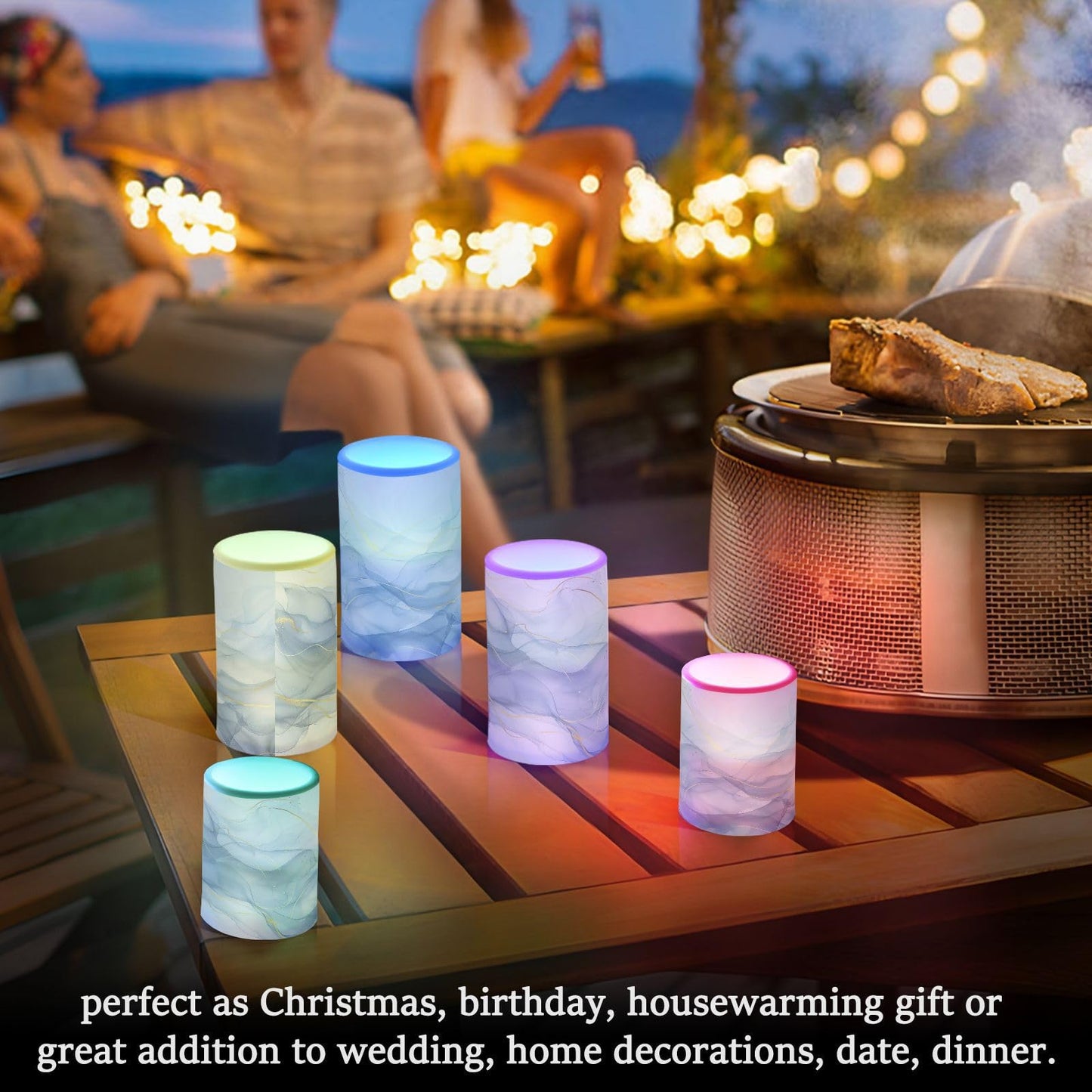 YETTASBIN Marble Flameless Candles with Remote Control and Timer, Adjustable Brightness Long Lasting Battery Operated LED Pillar Candles for Indoor Outdoor Party Home Decor, 2 Pack