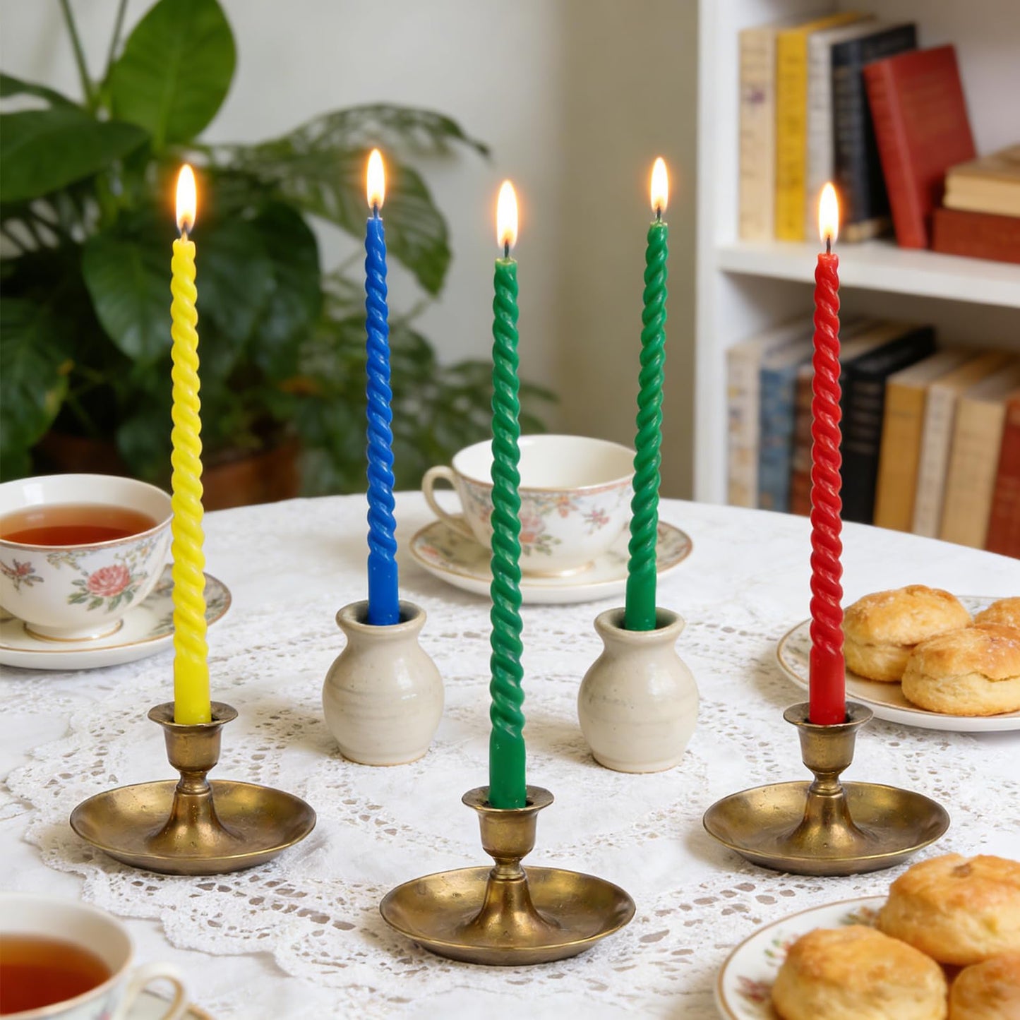 FYSUIMU 12Pcs Twisted Taper Candles 10 Inch Magical Wizard Spiral Swirl Wax Candles Yellow Blue Green Red Long Unscented Candle Sticks for Wedding Holiday Dinner Party Supplies Home Table Decor