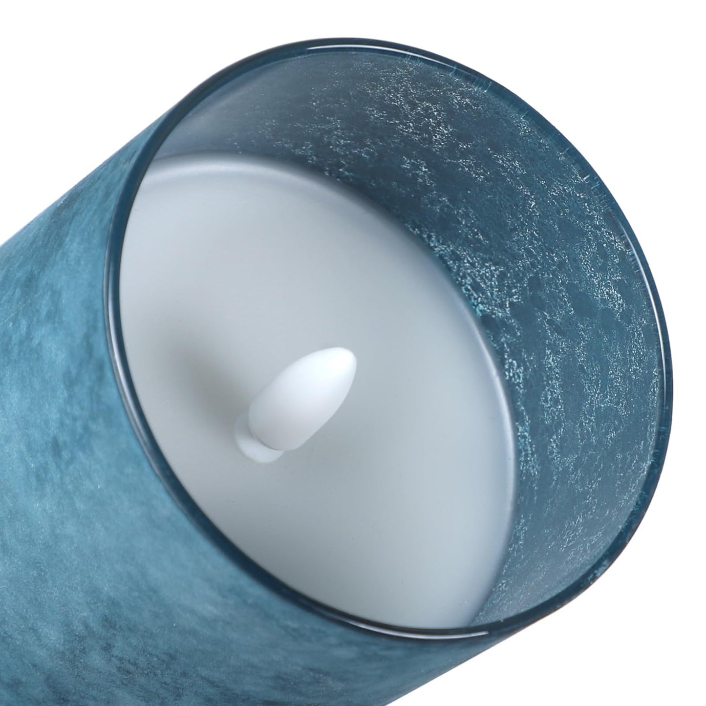 Blue Flameless Candles Set of 3, Sandblasted Glass LED Pillar Candles with Remote, Battery Operated Flickering Candles for Coastal Home Decor, Party Bathroom Holiday Birthday Wedding Decoration