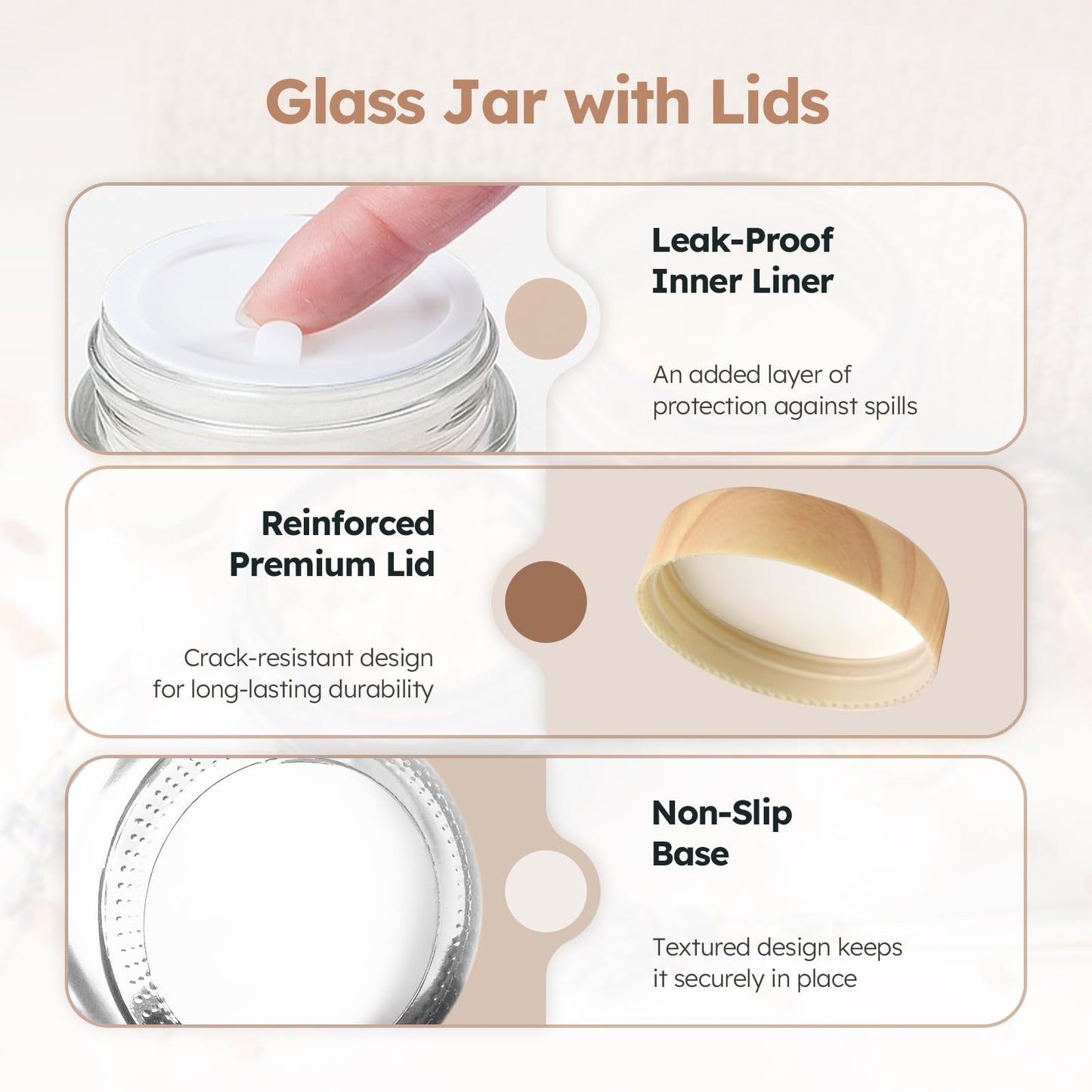 2 oz Glass Jars with Lids, 36 Pack Clear Small Glass Jars with Woodgrain Lids Leakproof Round Airtight Empty Cosmetic Travel Containers with Inner Liners for Lotions Powders and Candle Making