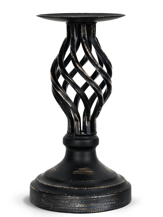 LHQOO Pillar Candle Holder – Vintage Metal with Weighted Non-Slip Base & Anti-Tip Design, Fits 3" & Under Pillar Candles, for Home, Wedding, Party, Dining, Anniversary (Black-Medium Size)