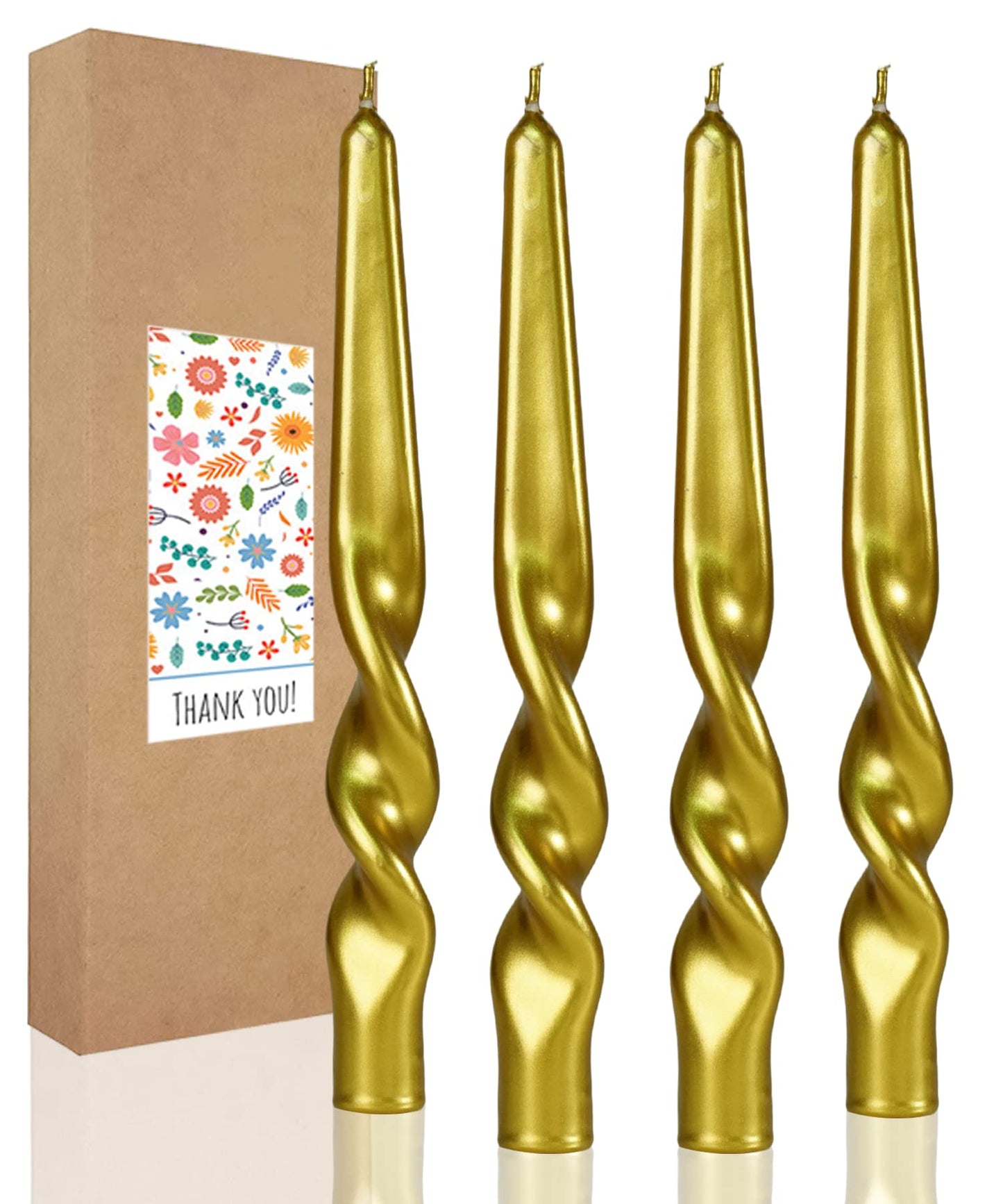 LPUSA Spiral Taper Candles Twisted Candle Conical Stick Candles for Holiday Wedding Party Wax Unscented Dinner Candle Dripless,Christmas Gift H 10 Inch,4pcs（Gold-A）