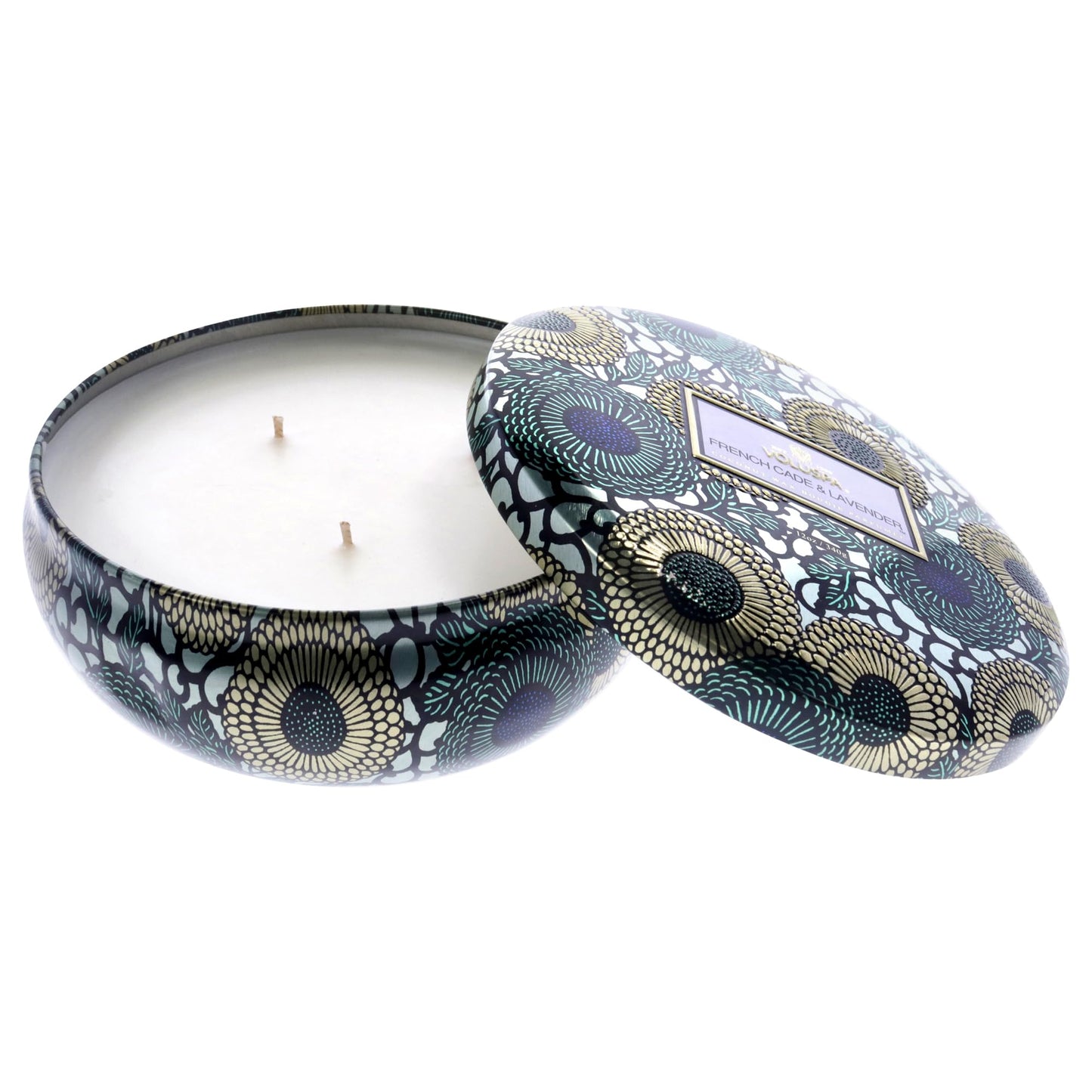 Voluspa French Cade Lavender, 3 Wick Tin Candle, 12 oz, 40 Hour Burn Time, Coconut Wax for Clean Burning, Handcrafted in the USA